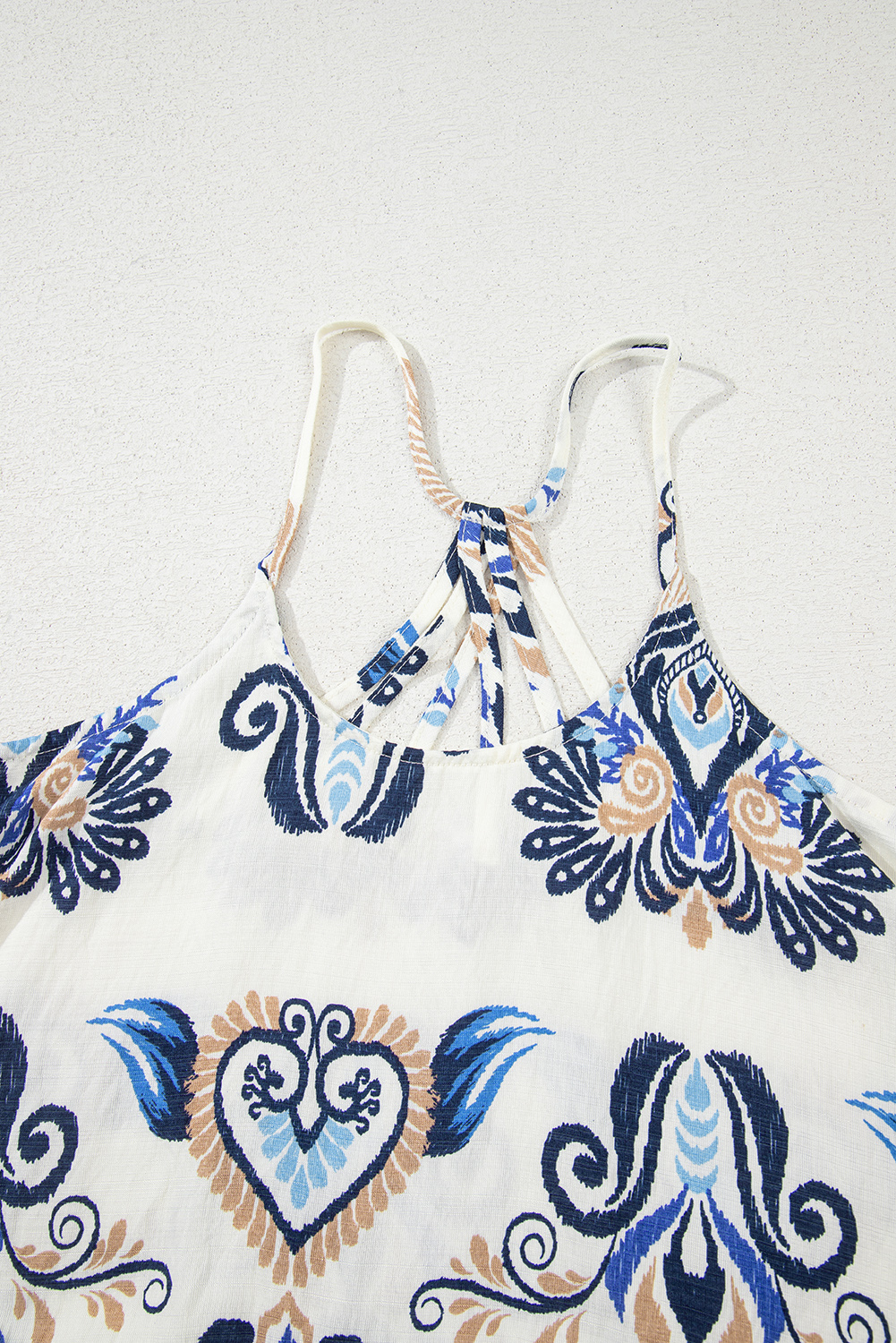 Blue Bohemian Fashion Print Spaghetti Straps Loose Tank