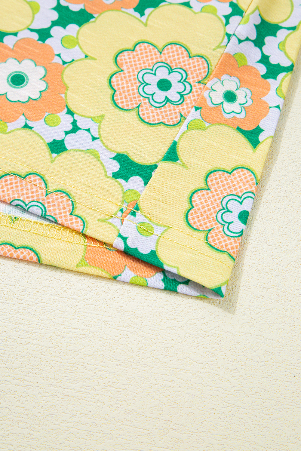 Yellow Summer Flower Printed Drop Shoulder Loose T Shirt