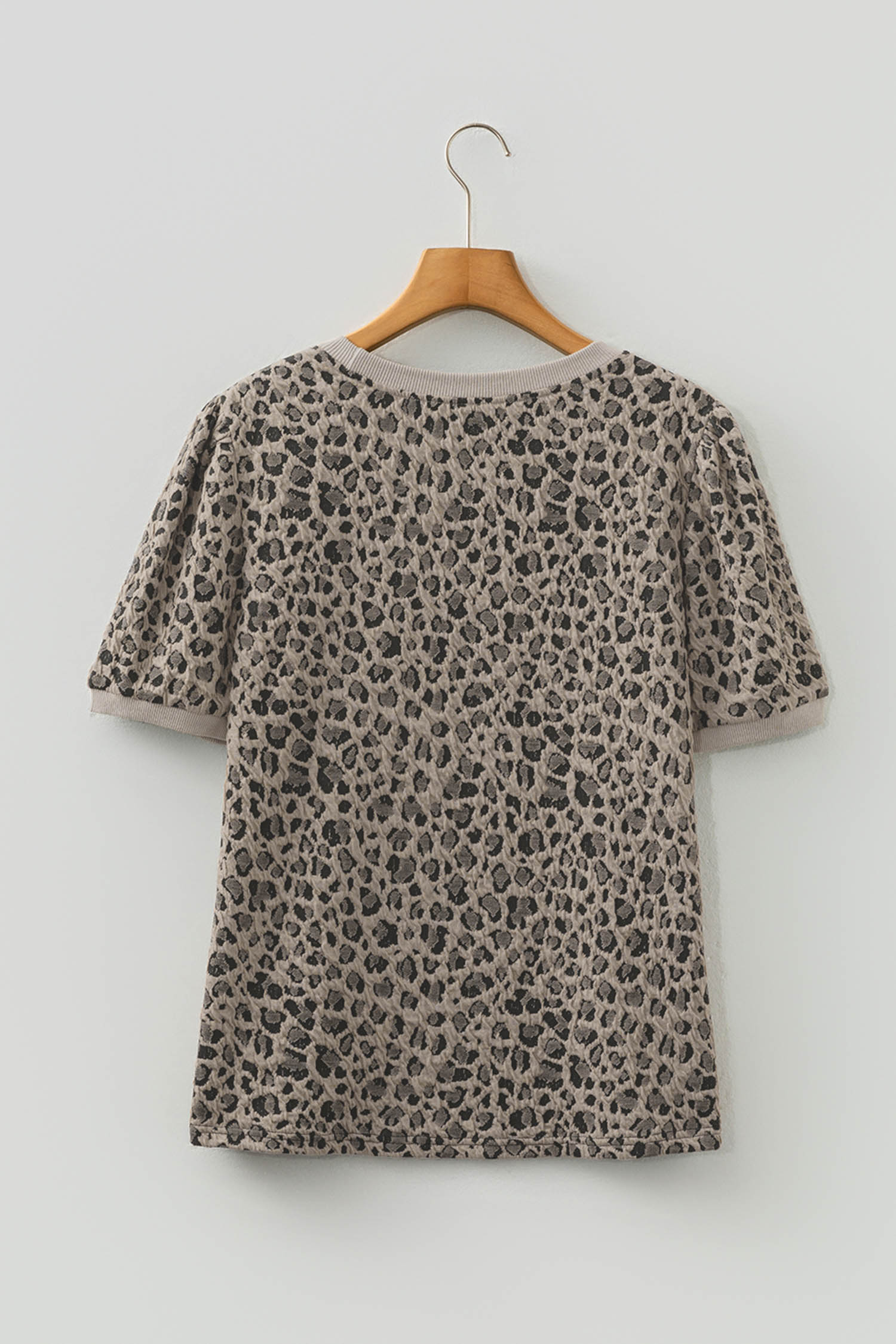 Beige Zip up Collared Leopard Cap Sleeve Top