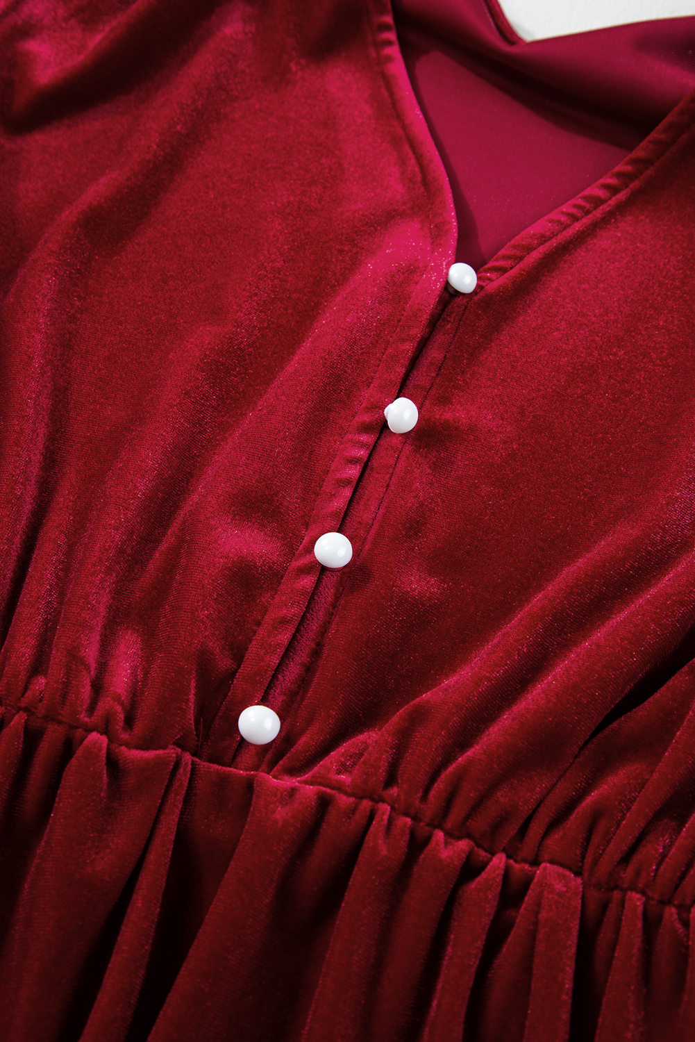 Dearlove Racing Red Velvet Buttoned Puff Sleeve V Neck Split Midi Dress