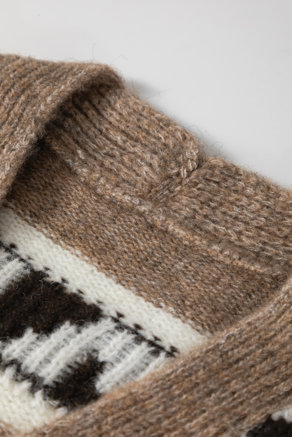 Dark Khaki Ethnic Geometric Pattern Button Front V Neck Sweater Cardigan