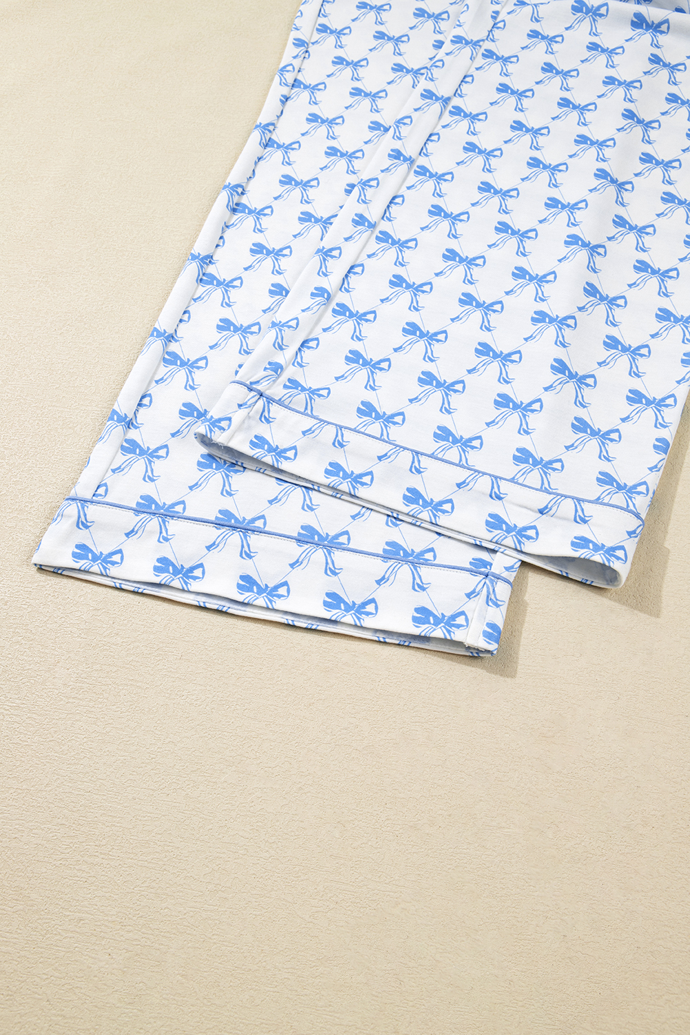 Sky Blue Bow Print Long Sleeve Shirt and Pants Soft Pajama Set