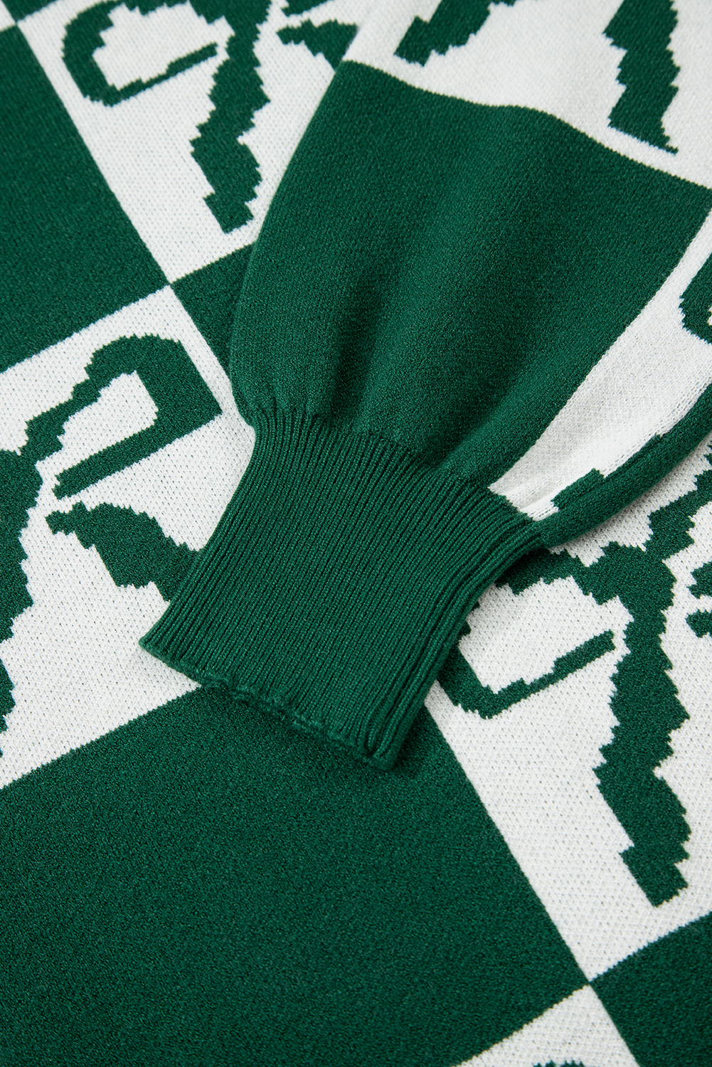 Blackish Green Checkered Bow Print Casual Sweater