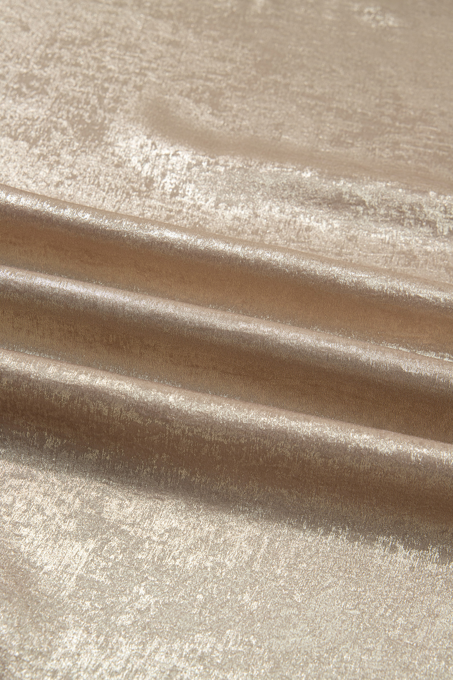 Apricot Metallic Round Neck Smocked Long Sleeve Blouse