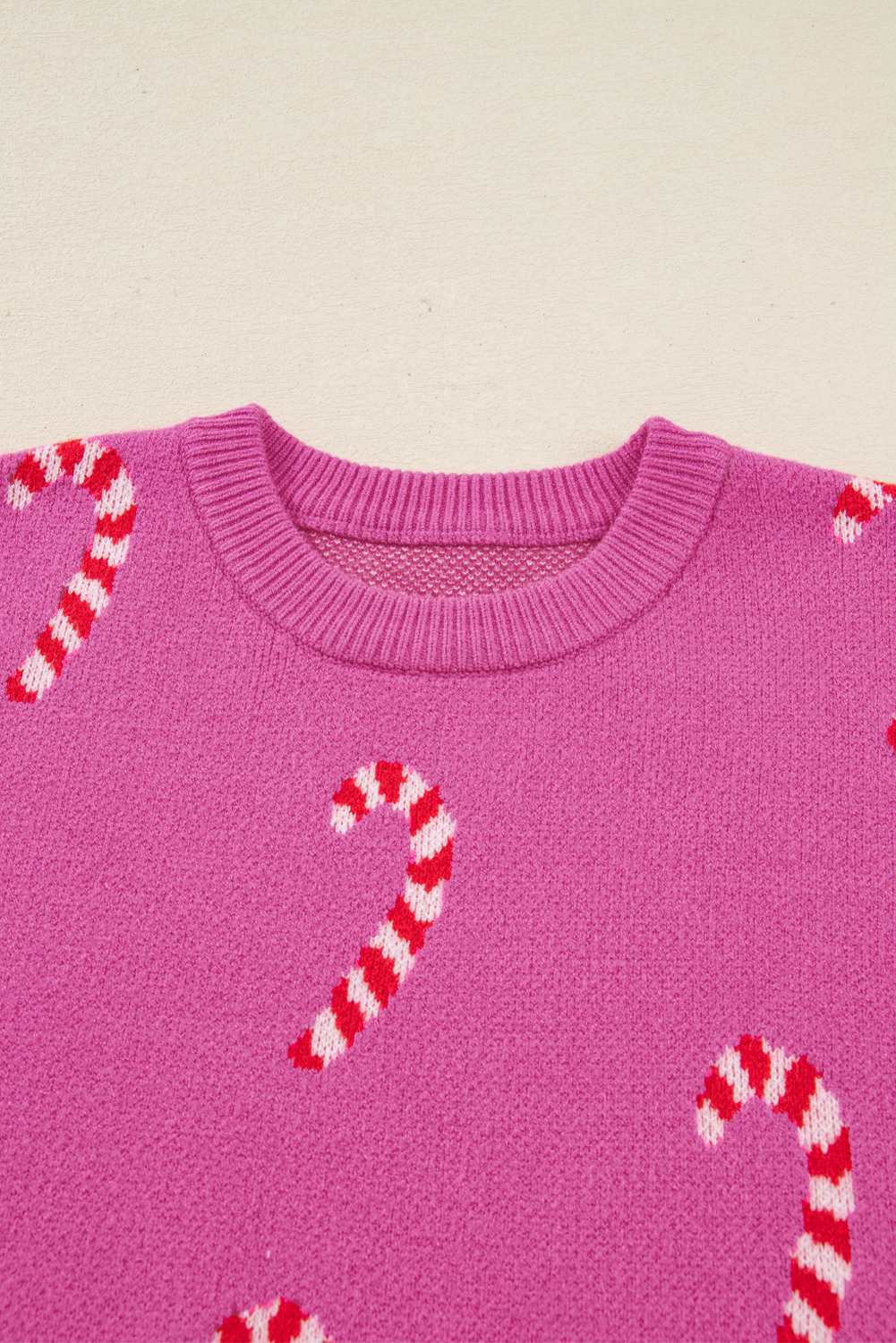 Dark Green Christmas Candy Cane Holiday Drop Shoulder Sweater