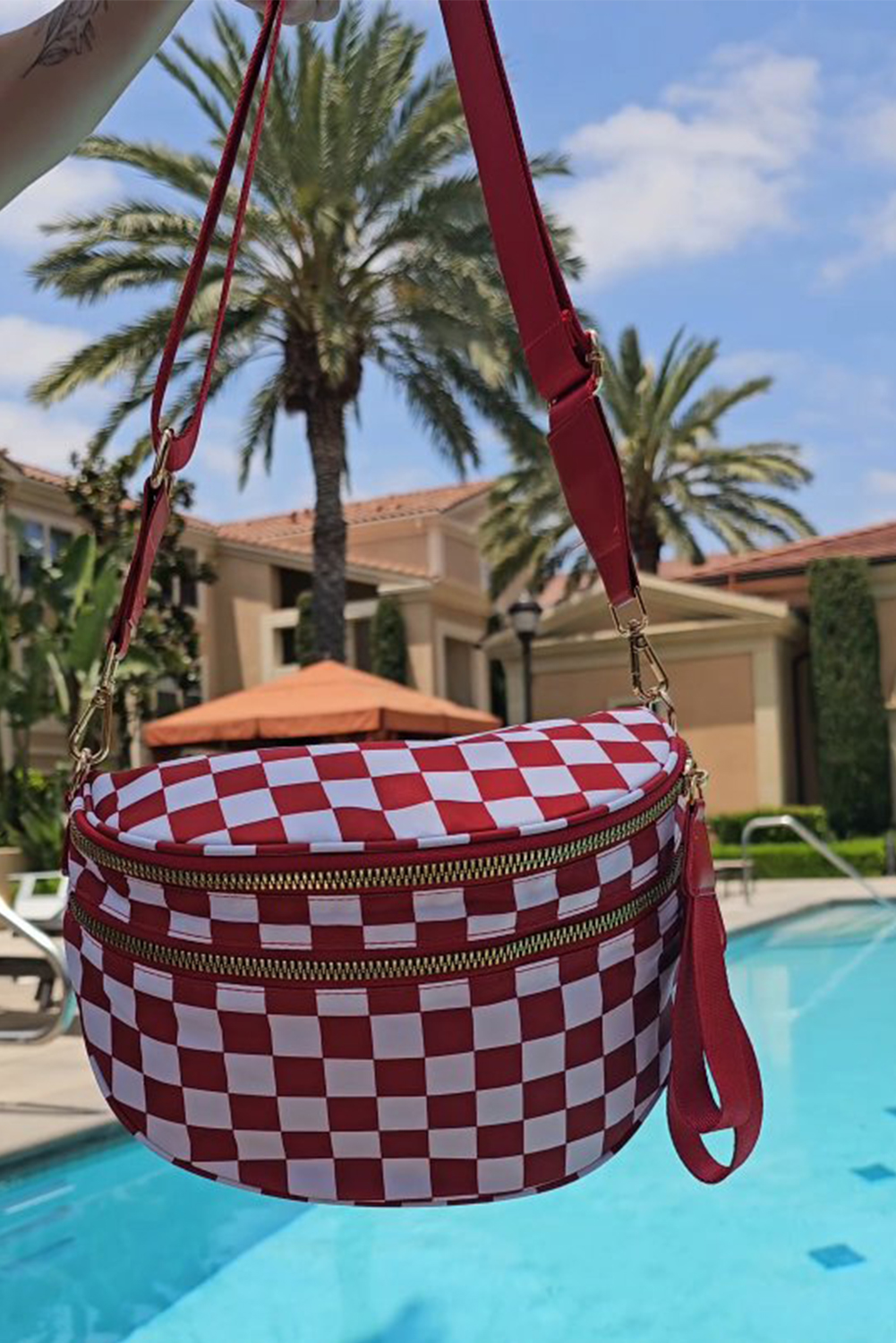 Jungle Green Double Zip Crescent Shape Adjustable Sling Bag