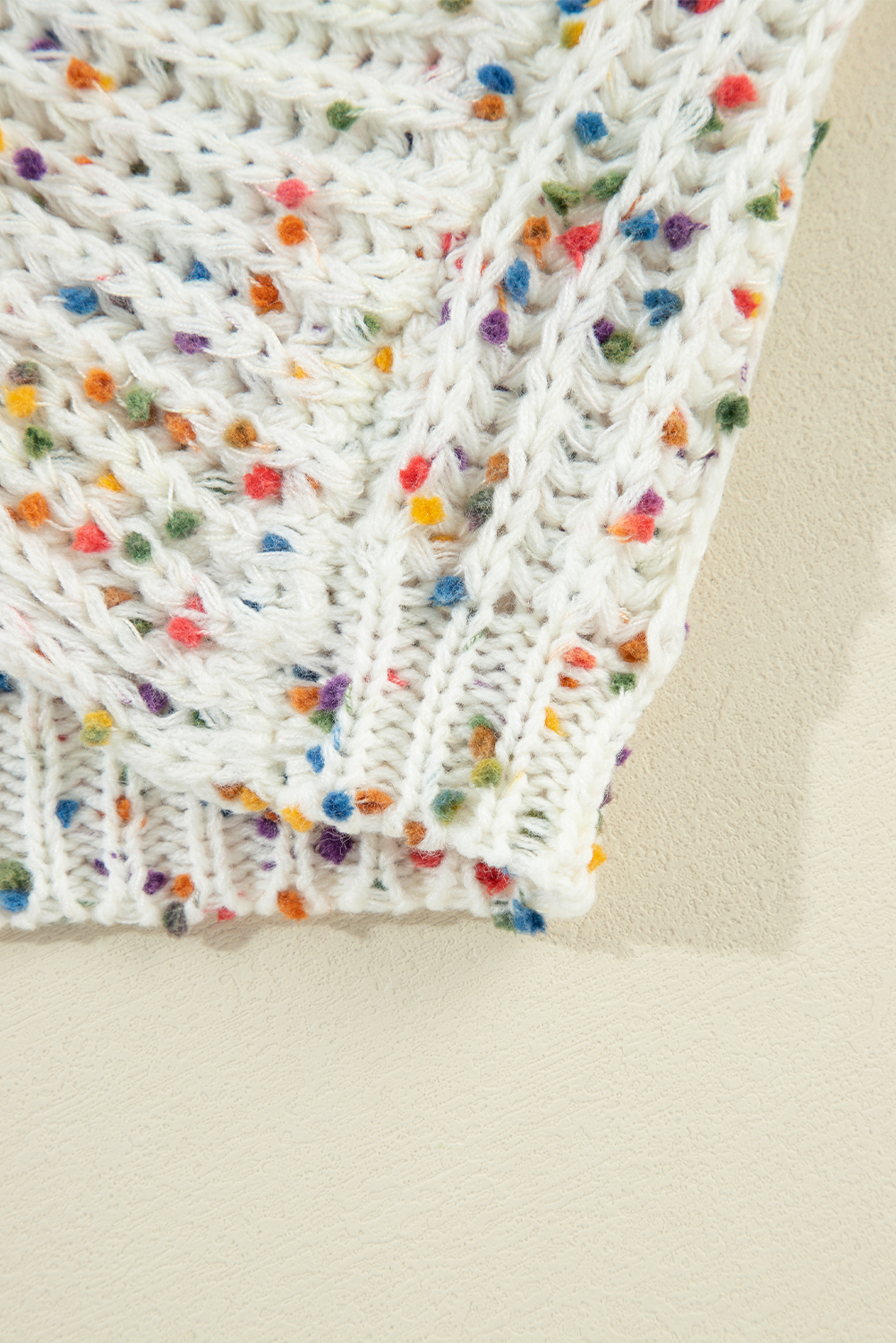 White Confetti Rib Knit Long Sleeve Cardigan