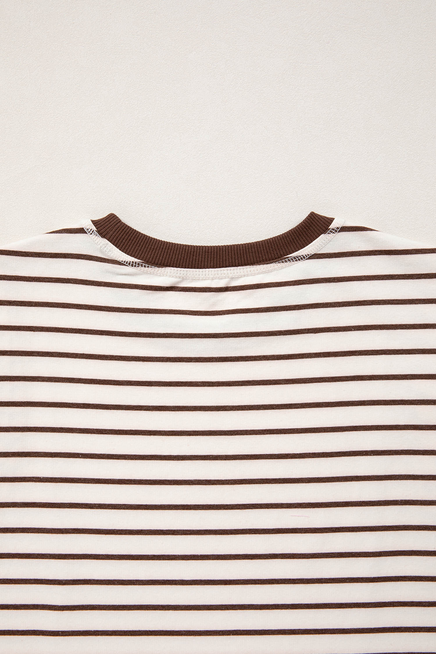 Brown Stripe Ribbed Round Neck Trim Loose Tank Top