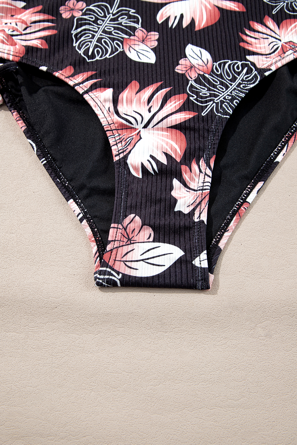 Black Ribbed Knit High Waist 2pcs Bikini Swimsuit