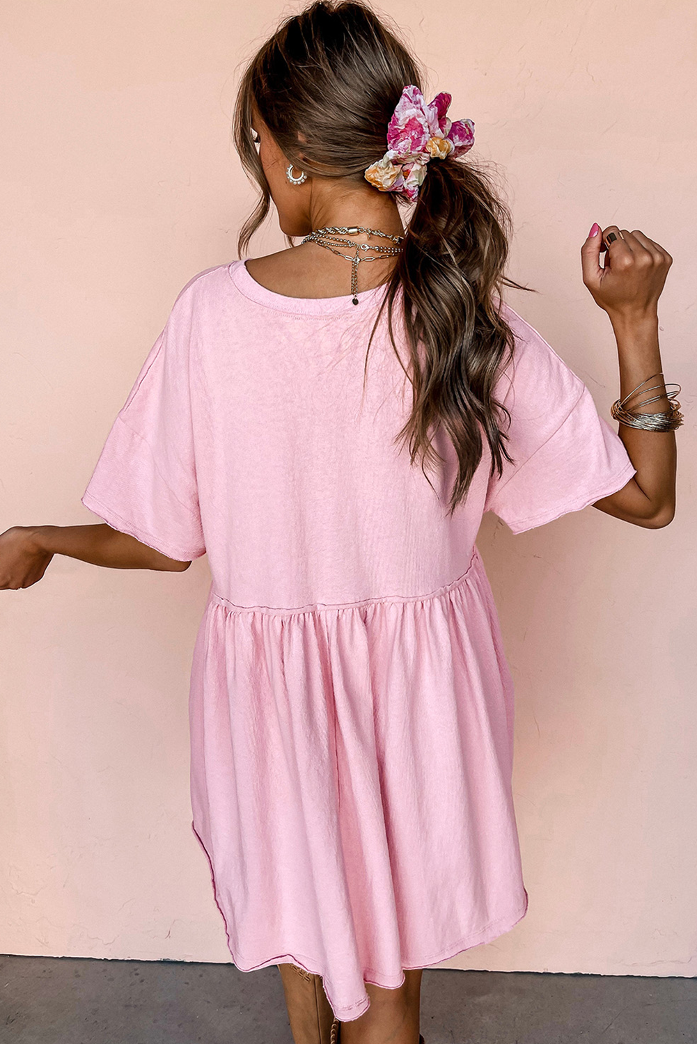Light Pink American Flag Inspired Sequin Disco Ball Patched Shift Mini Dress