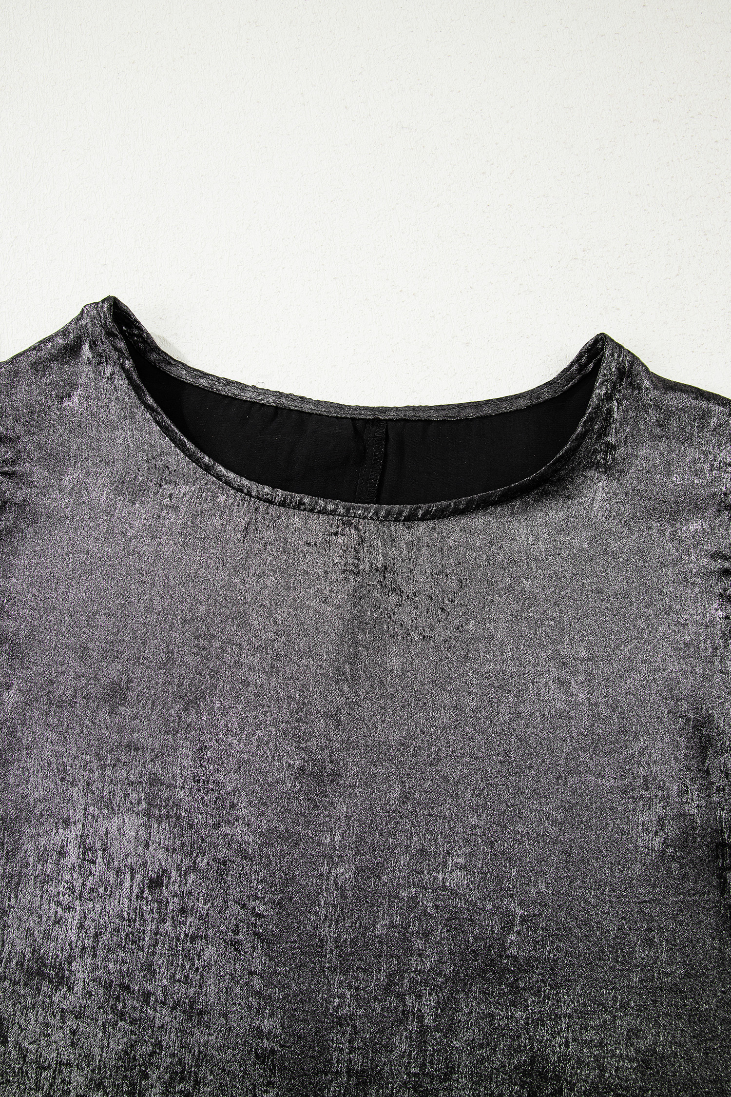 Apricot Metallic Round Neck Smocked Long Sleeve Blouse