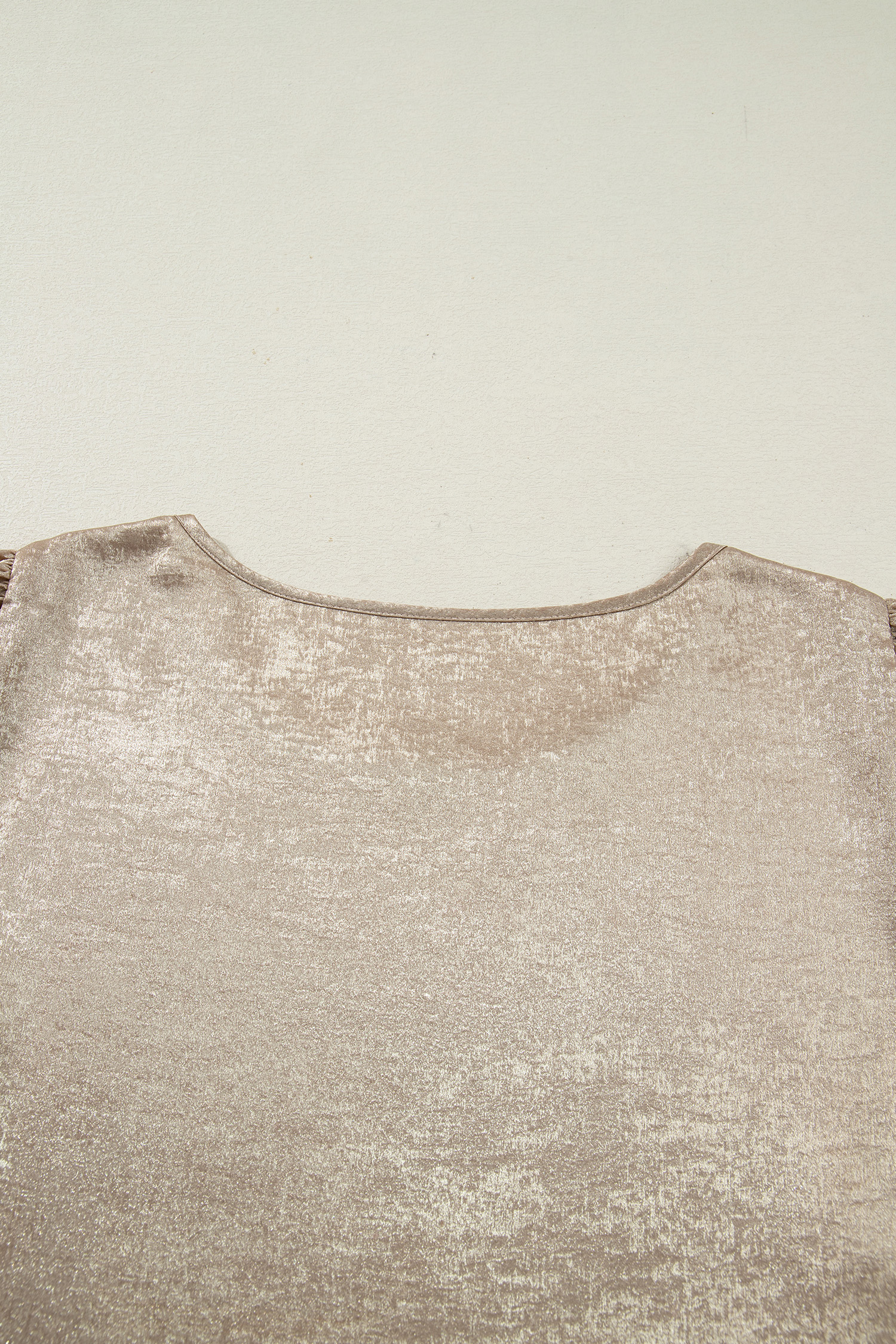 Apricot Metallic Round Neck Smocked Long Sleeve Blouse