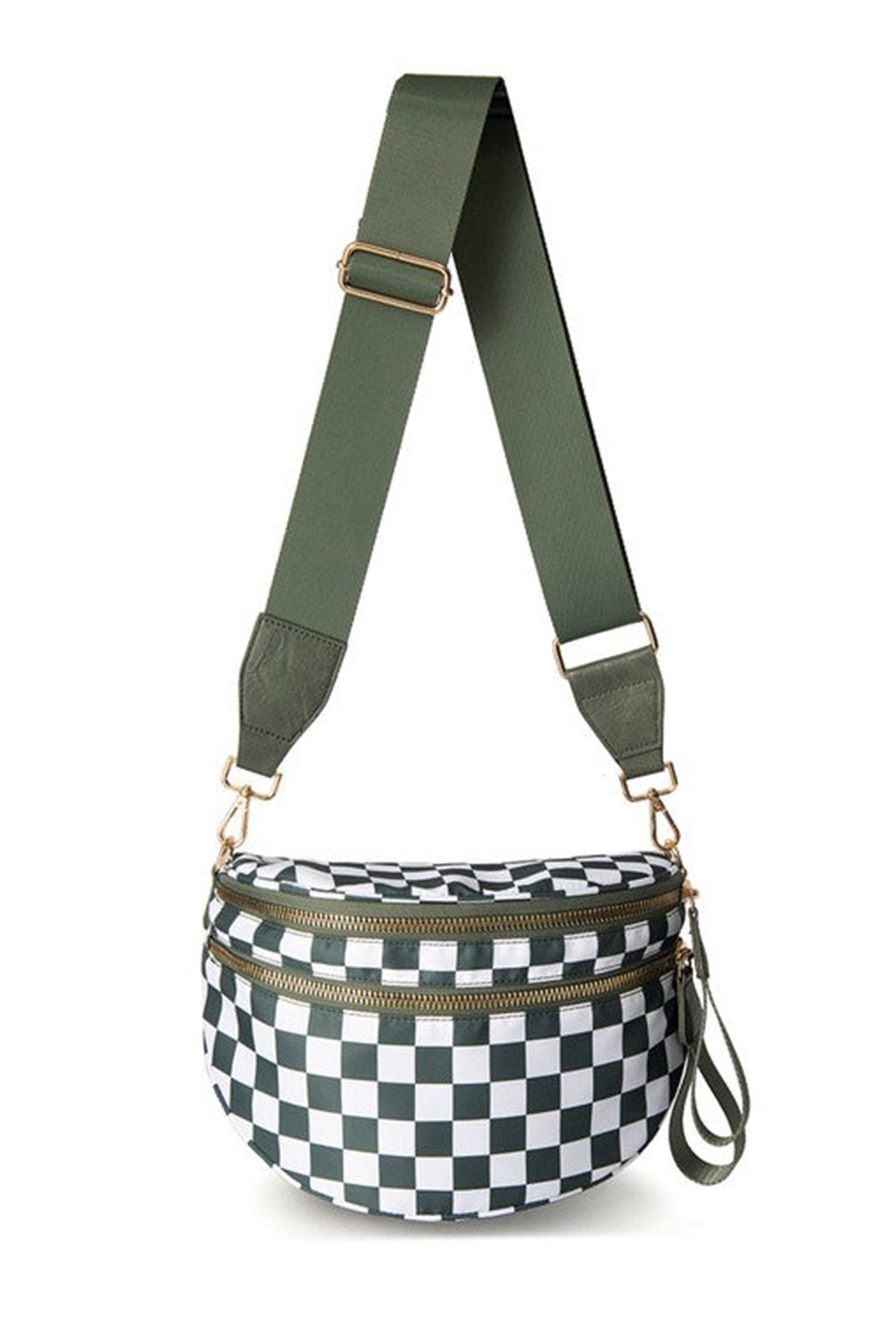 Jungle Green Double Zip Crescent Shape Adjustable Sling Bag