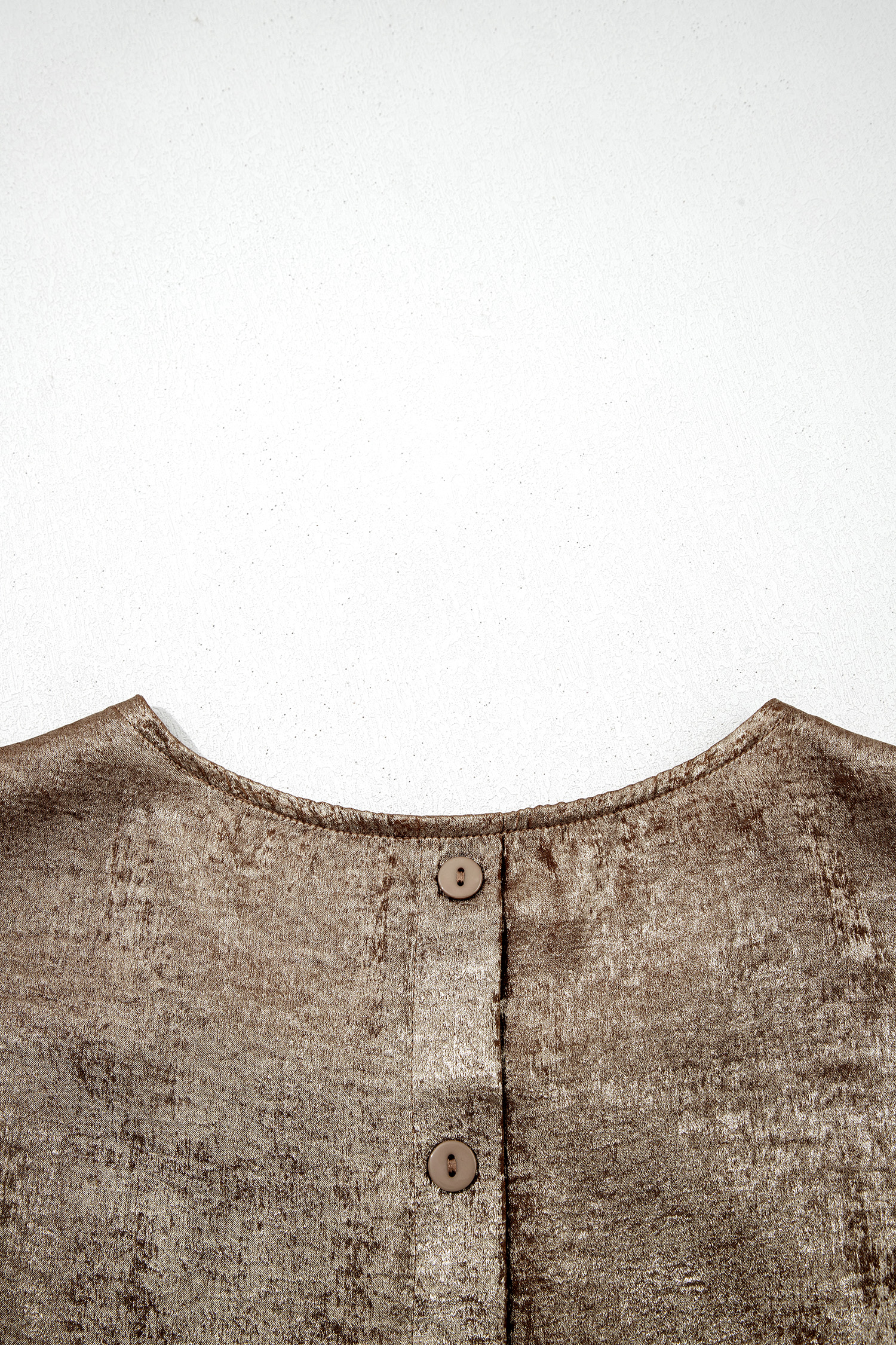 Apricot Metallic Round Neck Smocked Long Sleeve Blouse