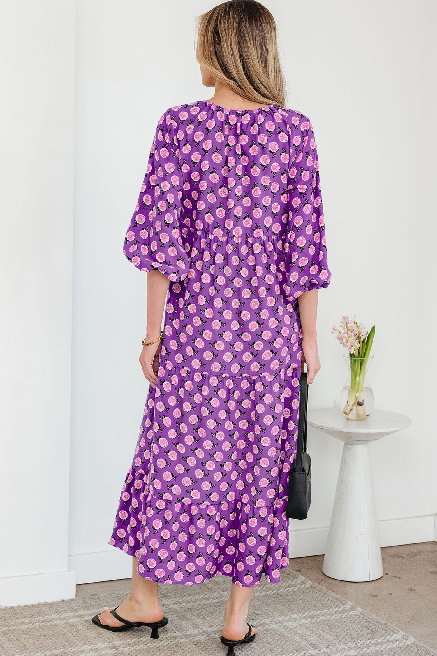 Sky Blue Boho Printed Half Sleeve Maxi Dress