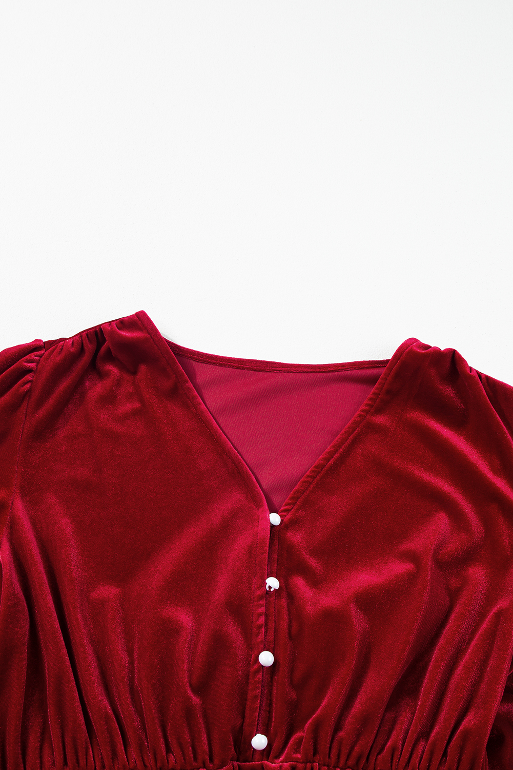 Dearlove Racing Red Velvet Buttoned Puff Sleeve V Neck Split Midi Dress