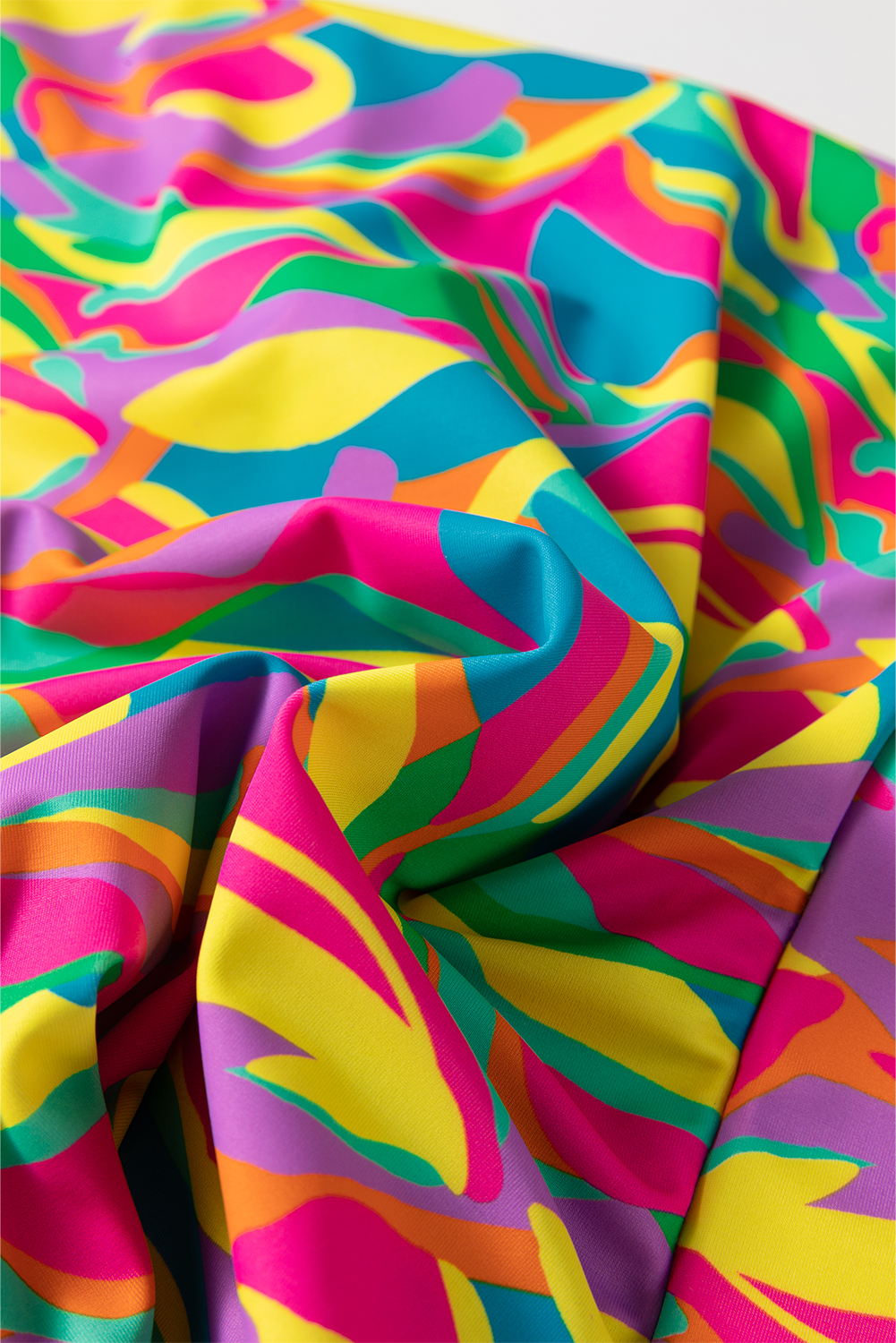 Multicolour Abstract Print Textured Spaghetti Strap High Waist Bikini Set