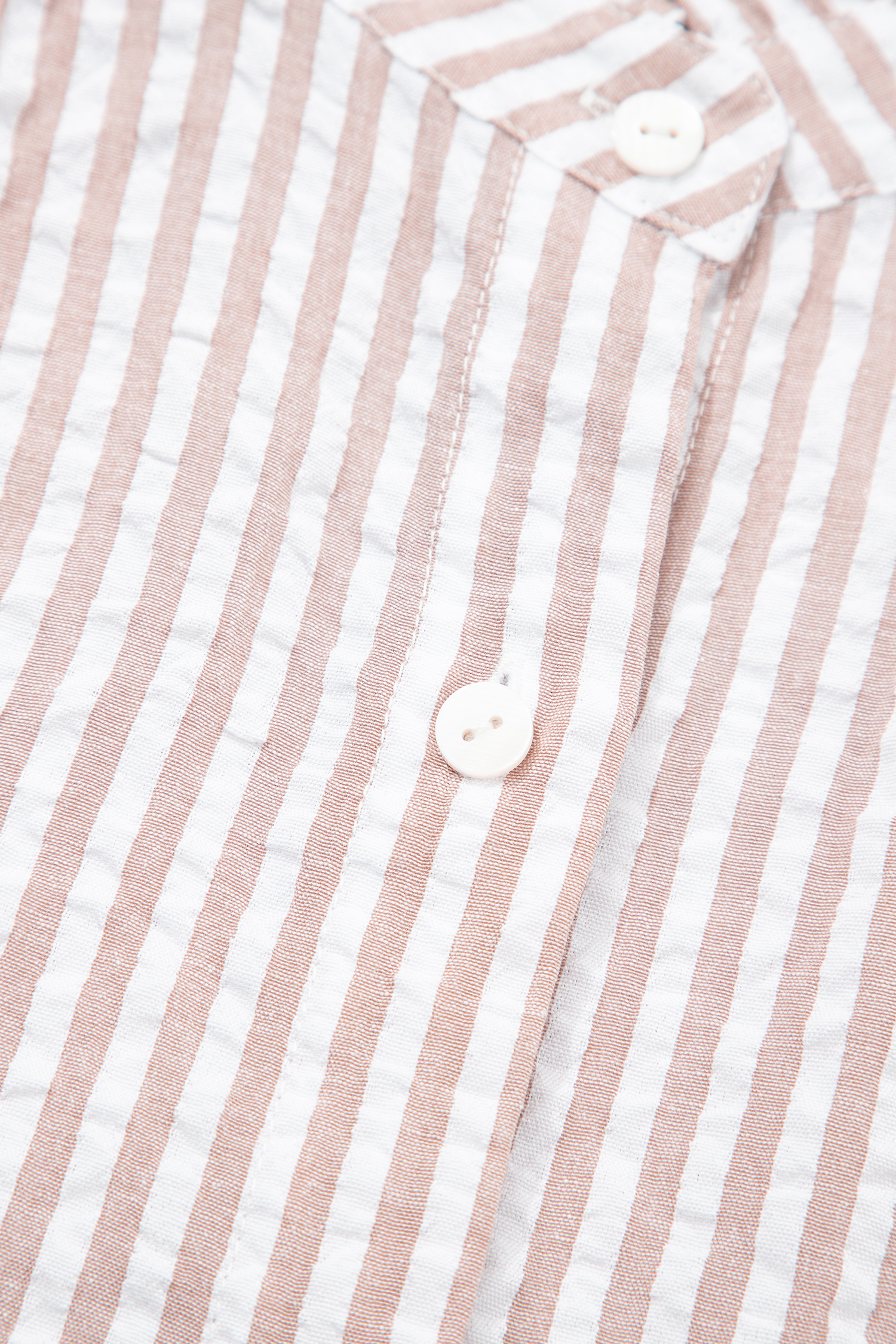 Khaki Stripe Frilled Collar Half Sleeve Shirt Maxi Dress