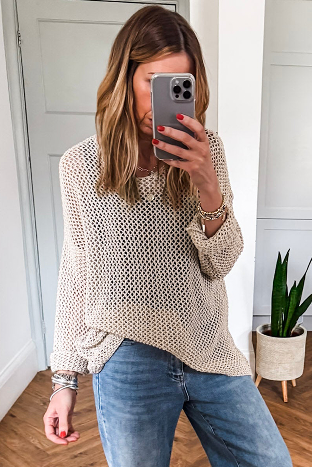 Coral Crochet Hollow-out Jumper Top Sweater