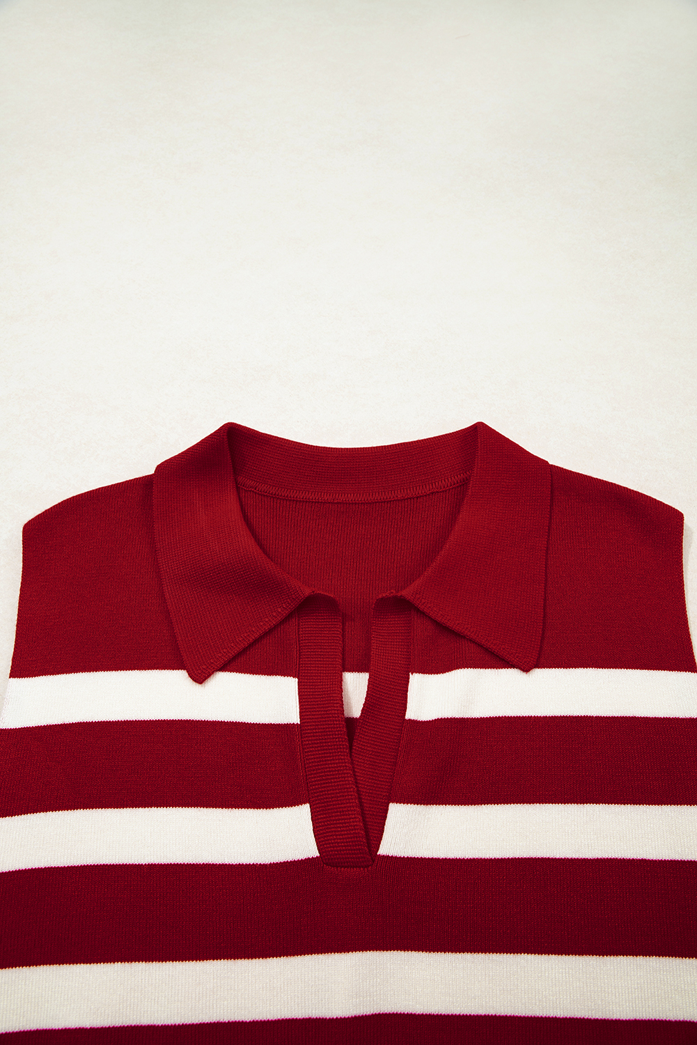 Red Stripe Collared Split Neck Sweater Vest