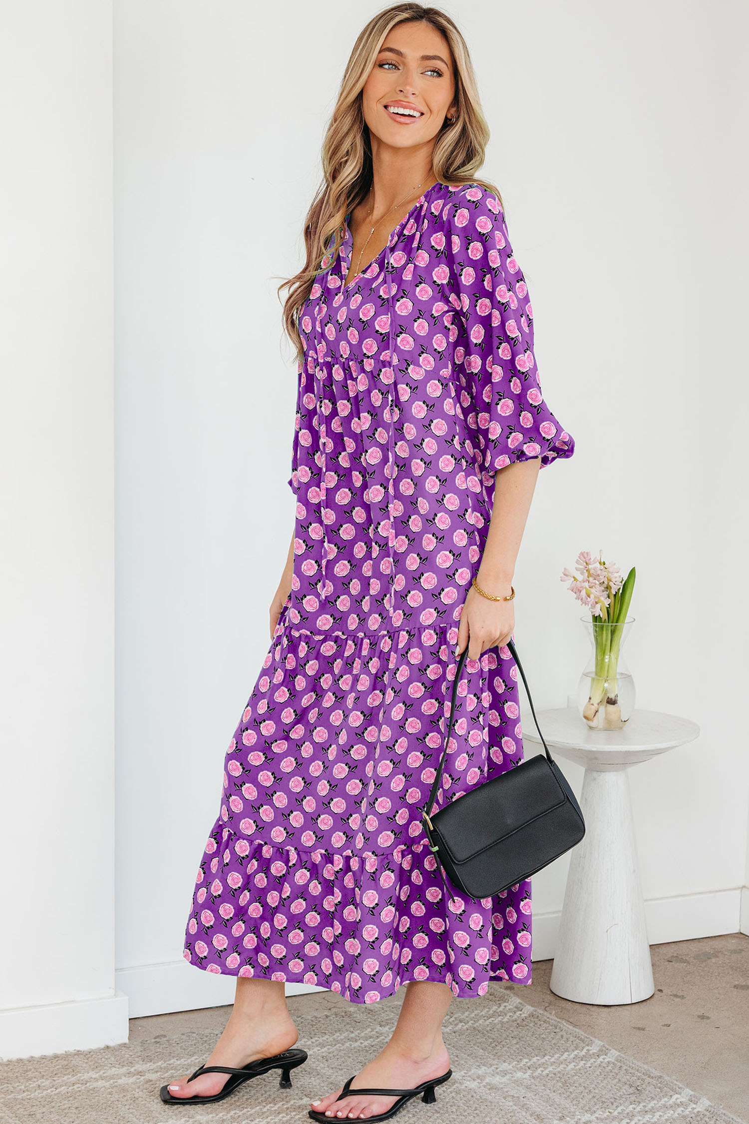 Sky Blue Boho Printed Half Sleeve Maxi Dress