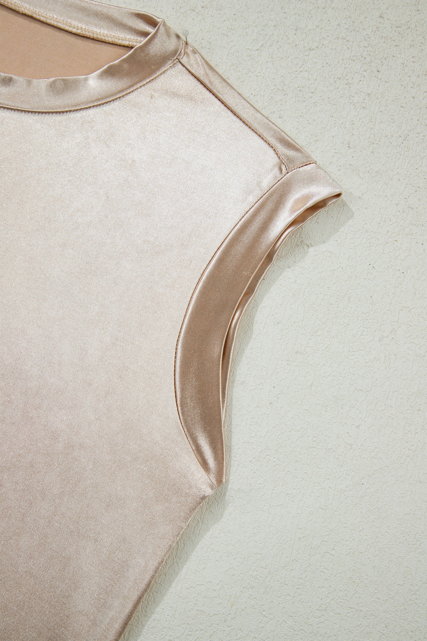 Apricot Metallic Round Neck Smocked Long Sleeve Blouse