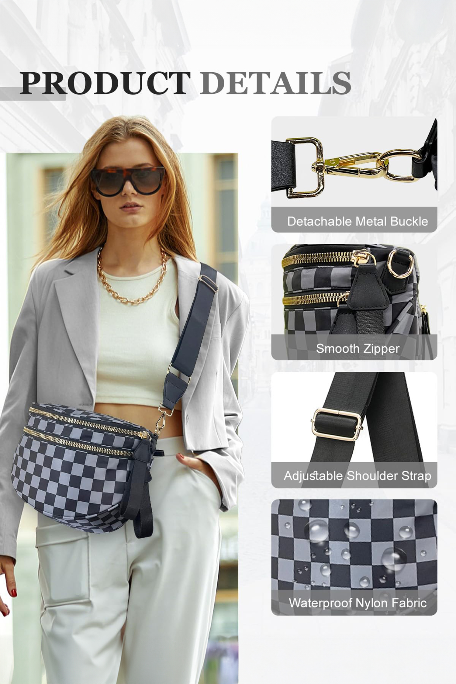 Jungle Green Double Zip Crescent Shape Adjustable Sling Bag