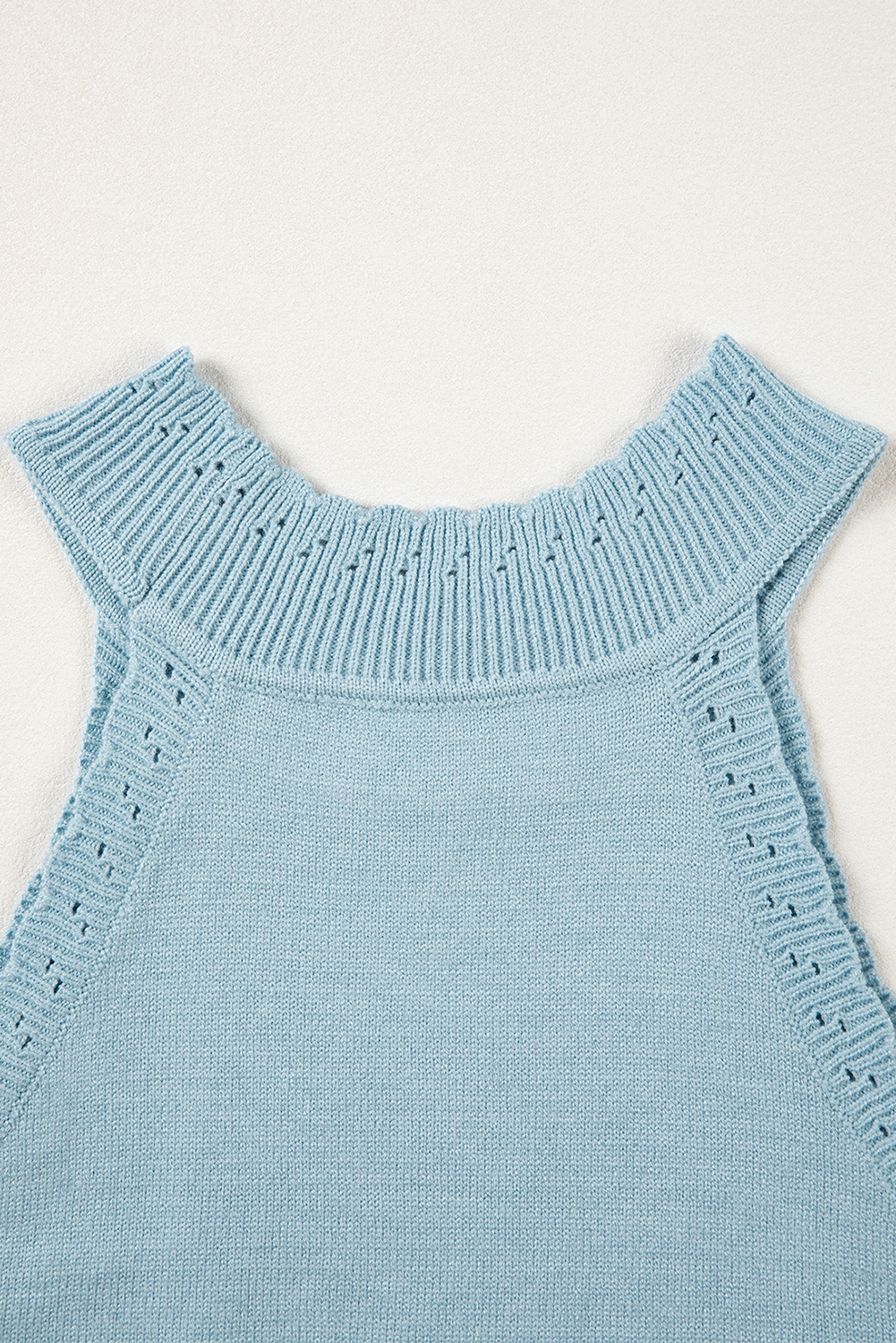 Sky Blue White Cut-out Scalloped Hem Skinny Tank Top