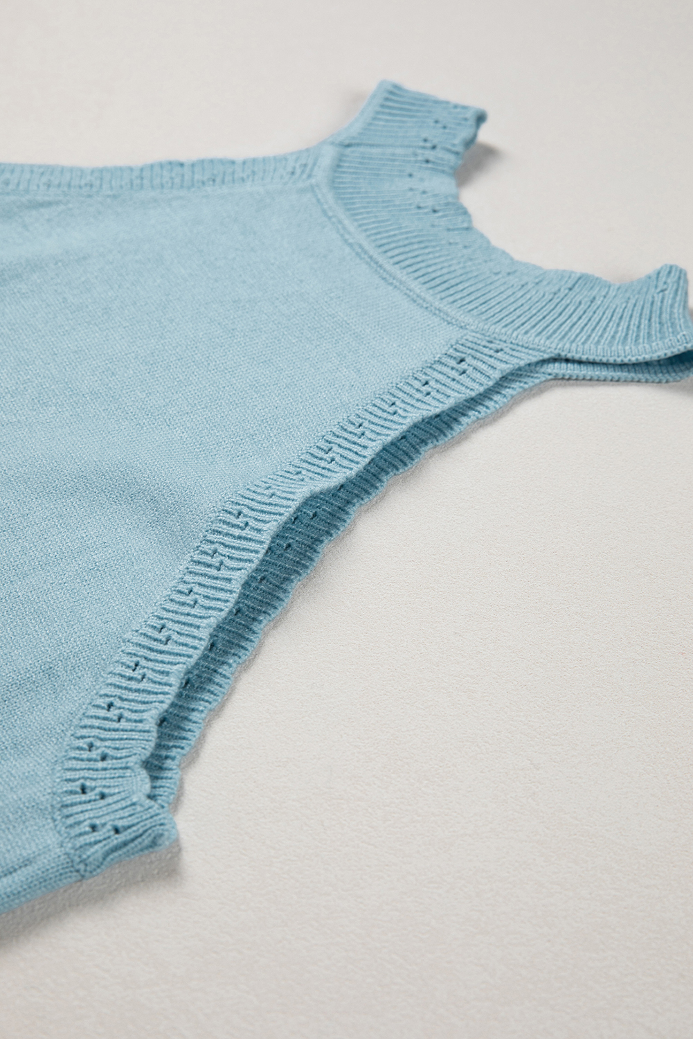 Sky Blue White Cut-out Scalloped Hem Skinny Tank Top