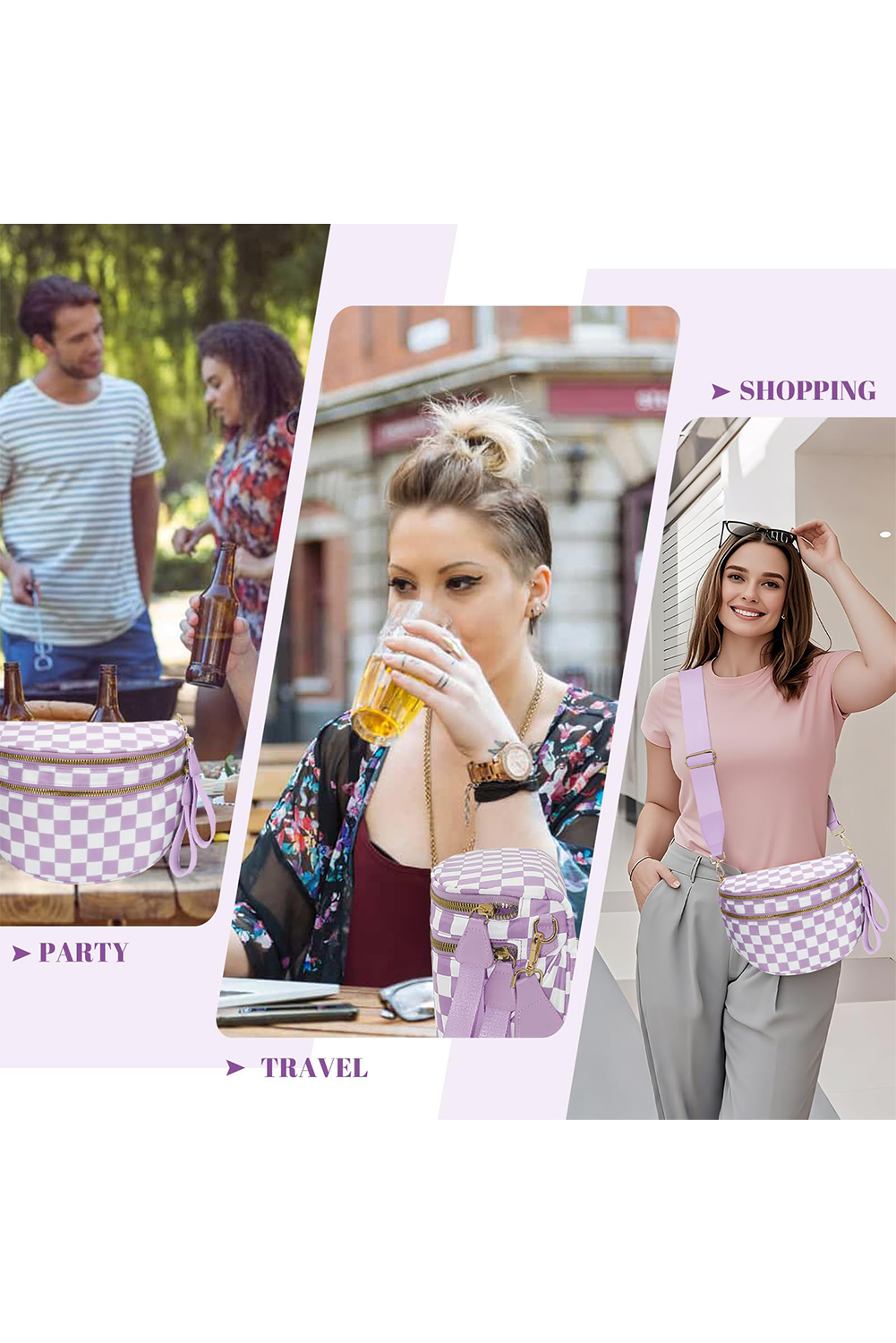 Jungle Green Double Zip Crescent Shape Adjustable Sling Bag