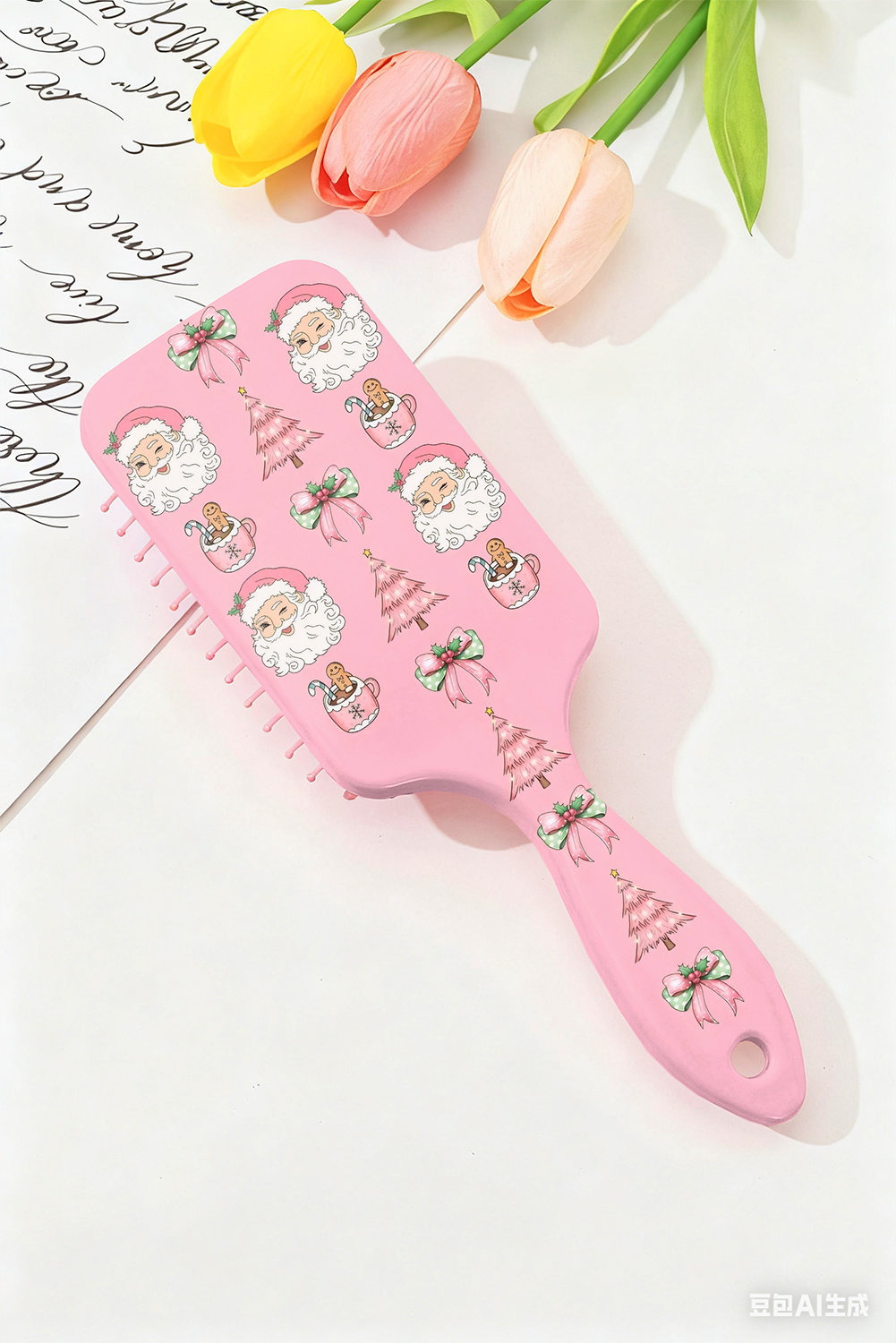 Pink Sweet Santa Christmas Elements Printed Air Cushion Comb