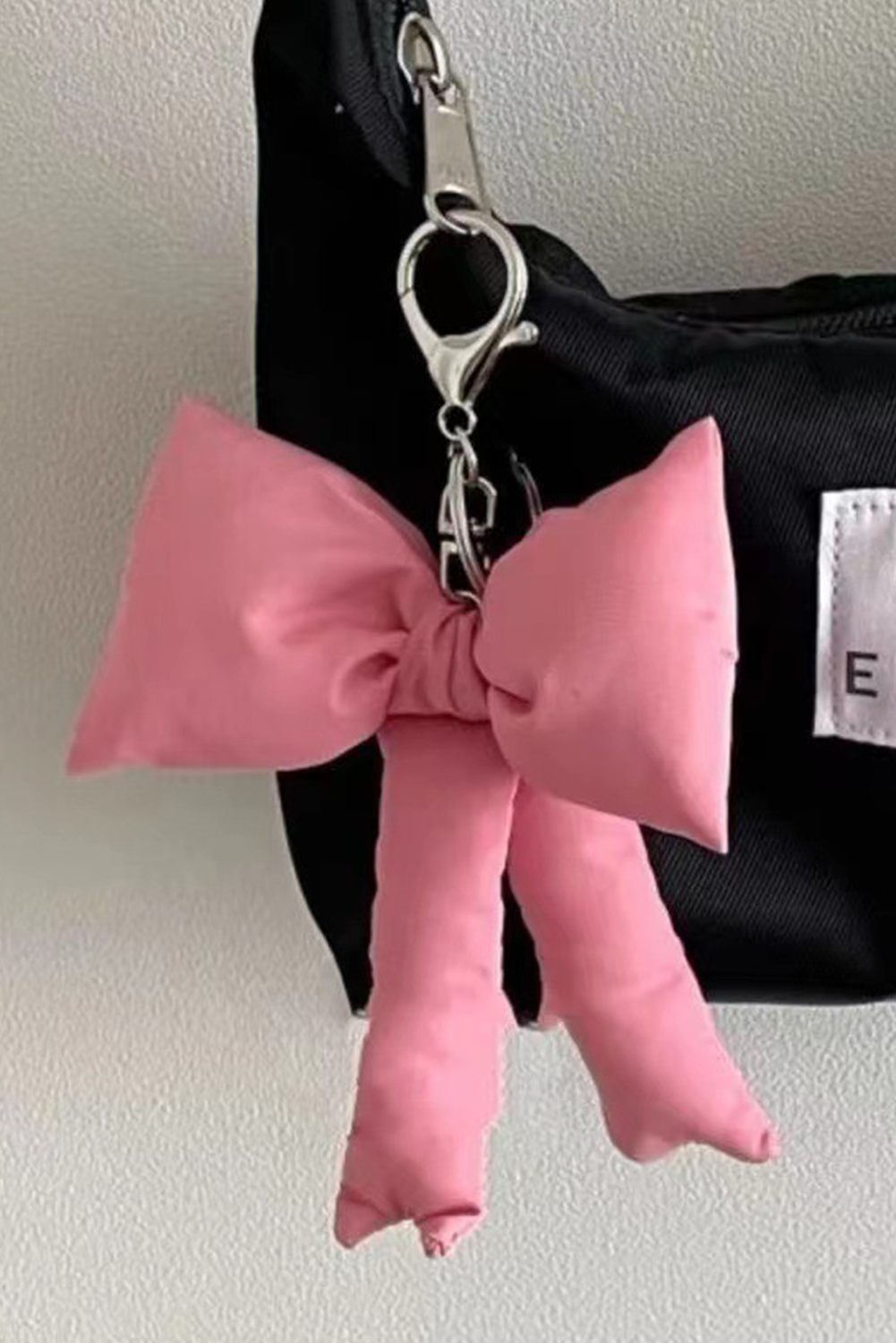 Pink Gingham Puffer Bow Knot Bag Pendant Keychain