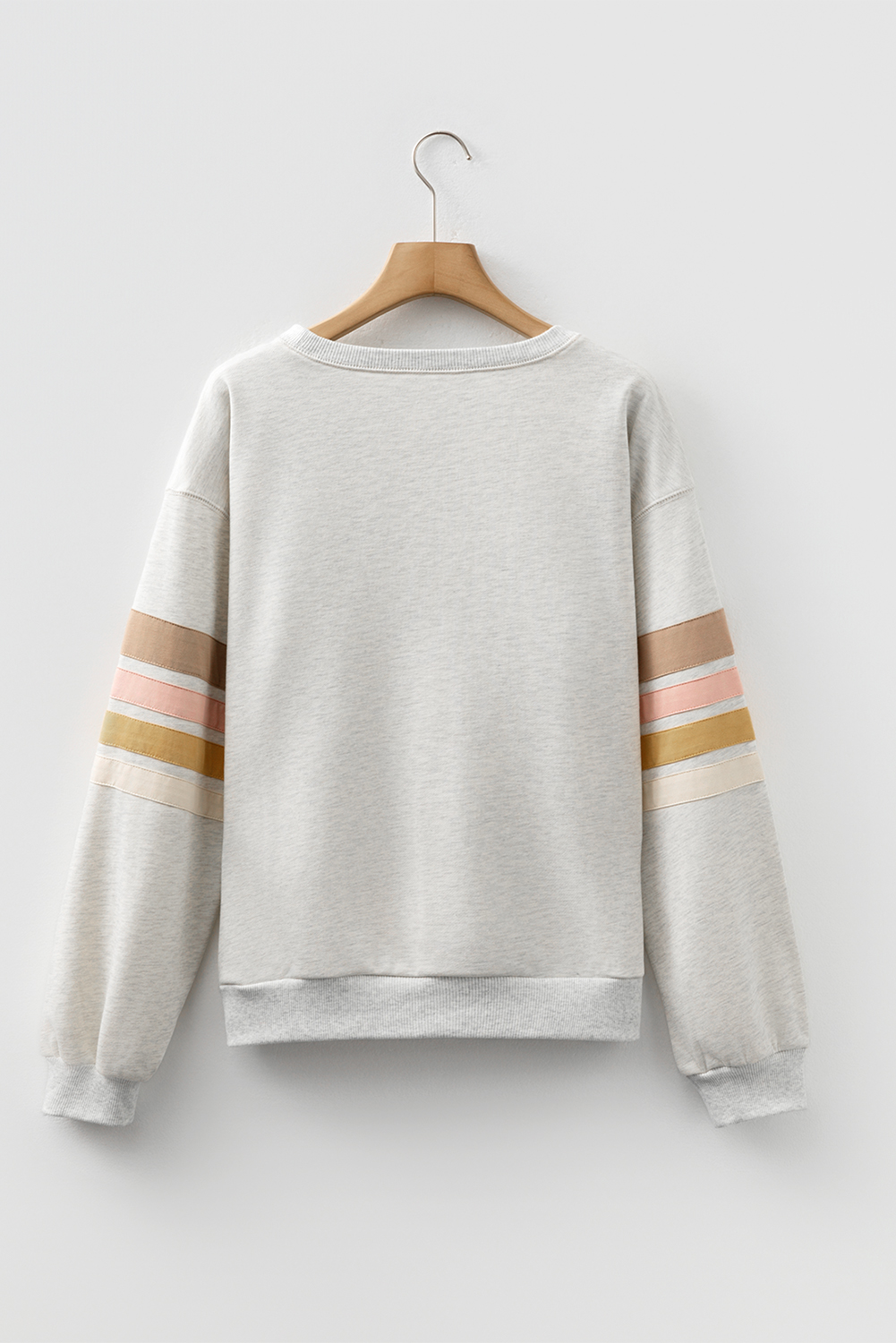 Beige Striped Drop Shoulder Round Neck Pullover and Jogger Pants Active Outfit