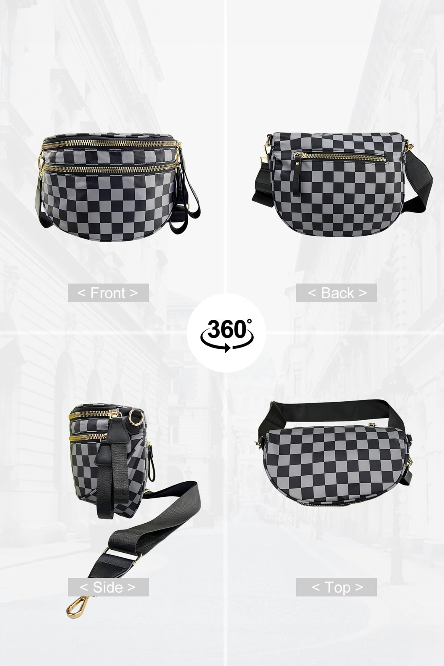 Jungle Green Double Zip Crescent Shape Adjustable Sling Bag