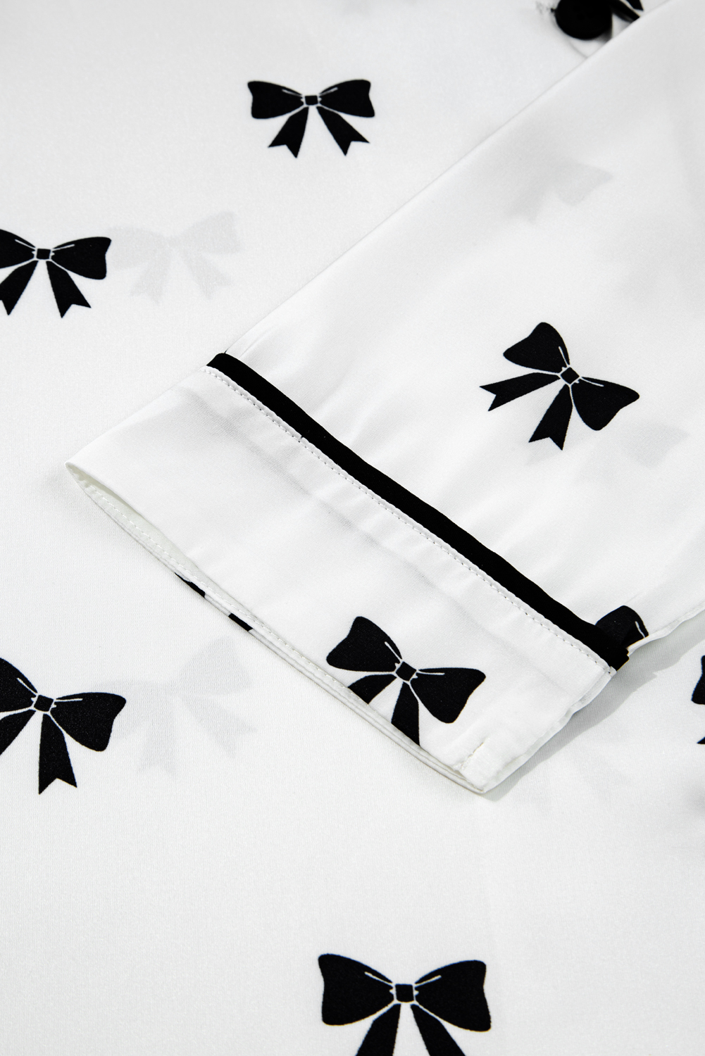 White Bows Print Two Piece Sleepwear