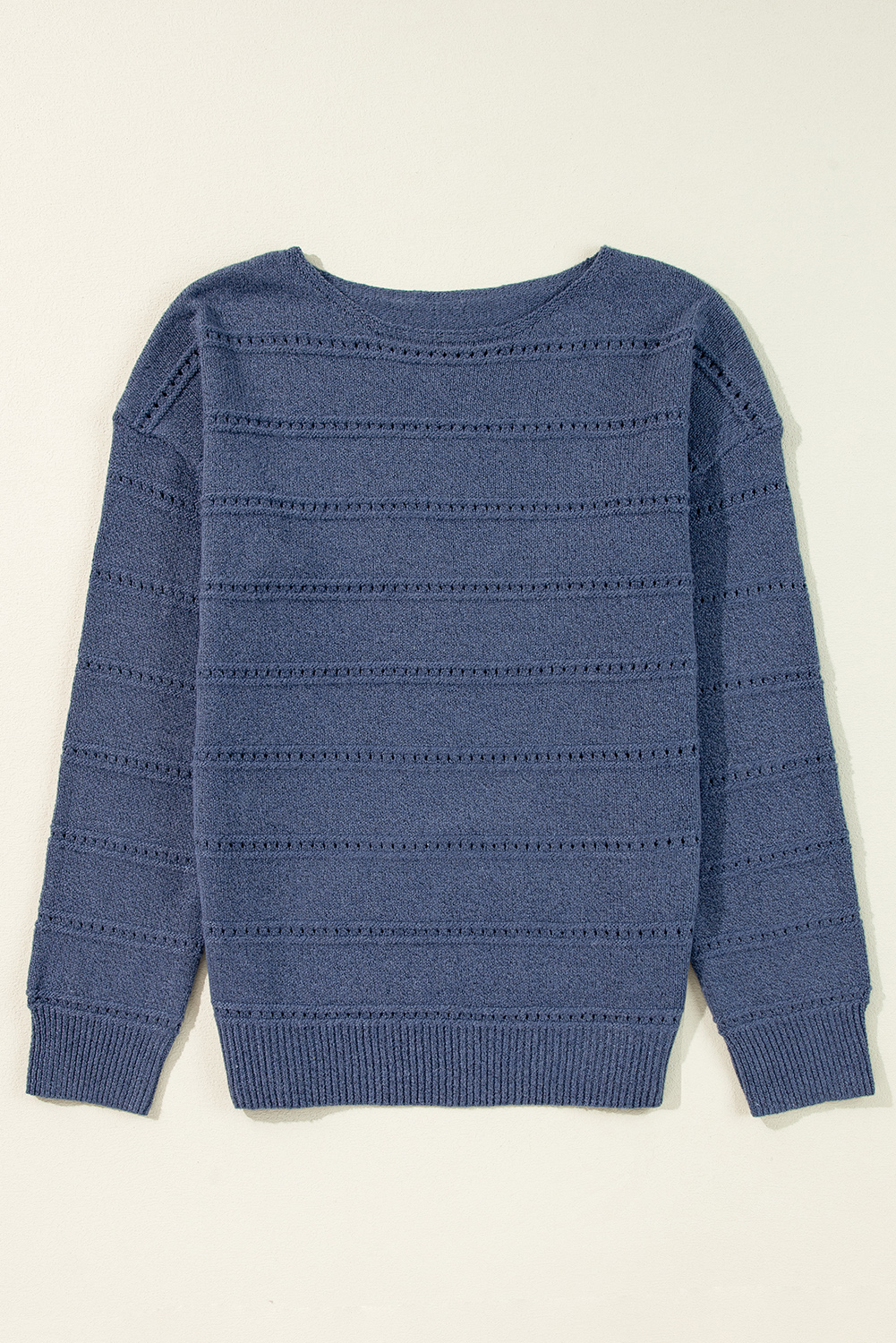 Real Teal Boat Neck Drop Shoulder Pointelle Knit Sweater