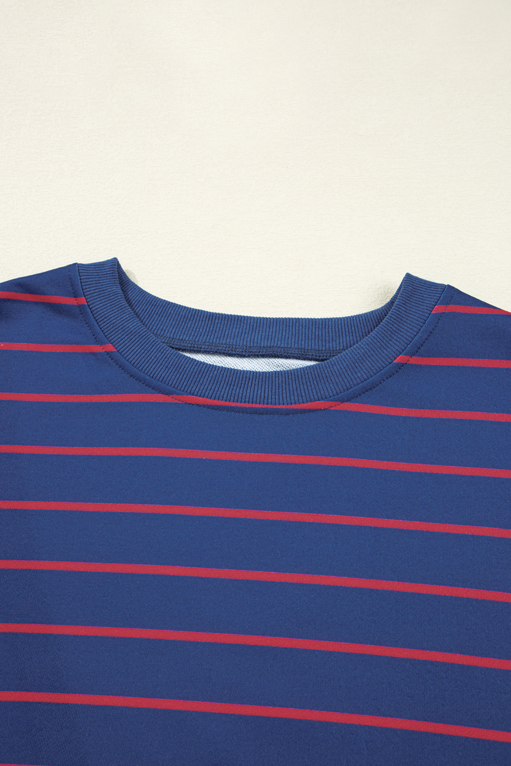 Blue Stripe Stylish Overlap Detail Drop Shoulder Pullover Sweatshirt