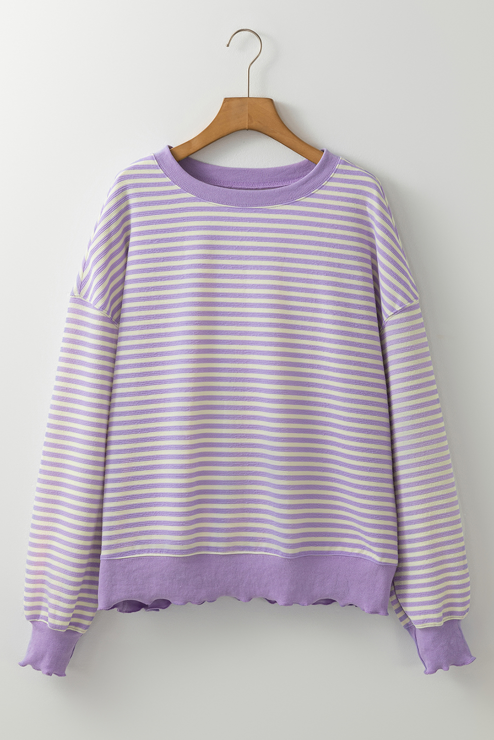 Pink Stripe Loose Drop Shoulder Long Sleeve Top