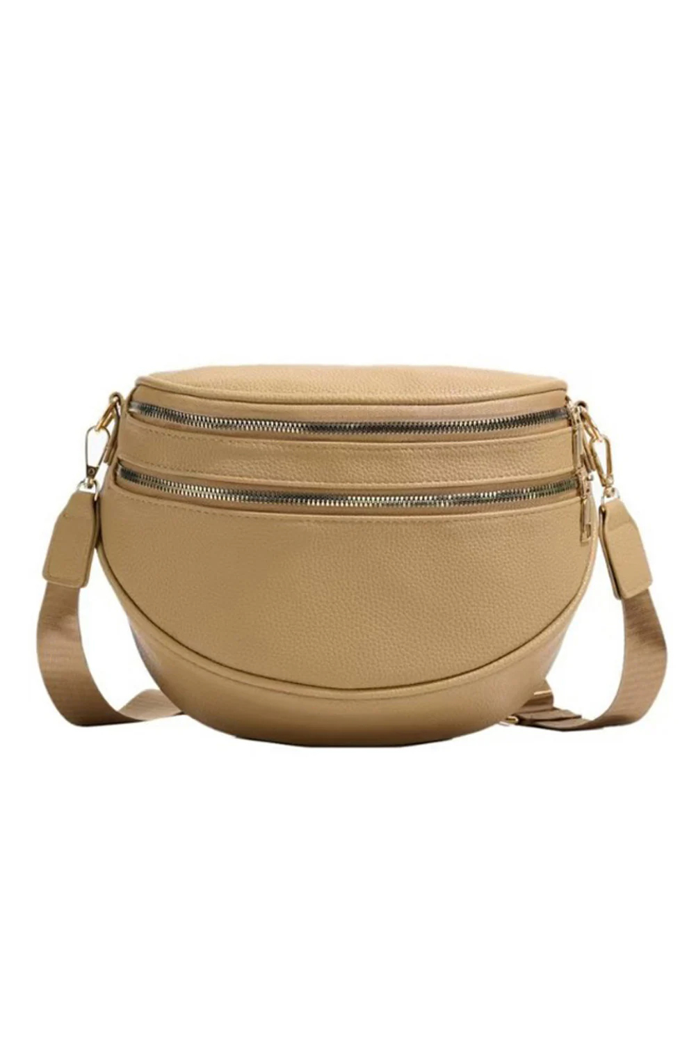 Cinnamon Double Zip Faux Leather Crossbody Bag
