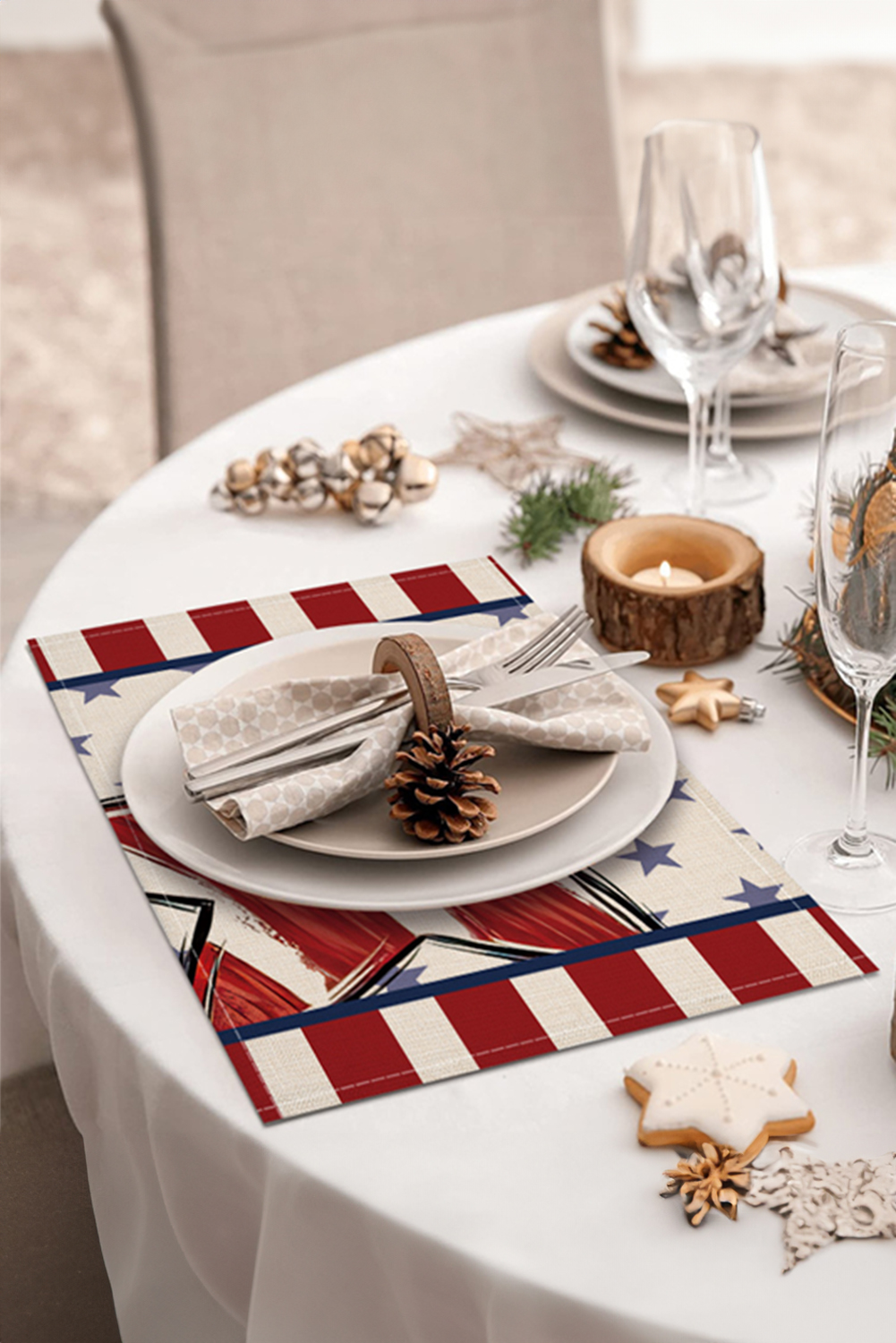 Dark Blue American Flag Inspired Big Star Stitched Placemat