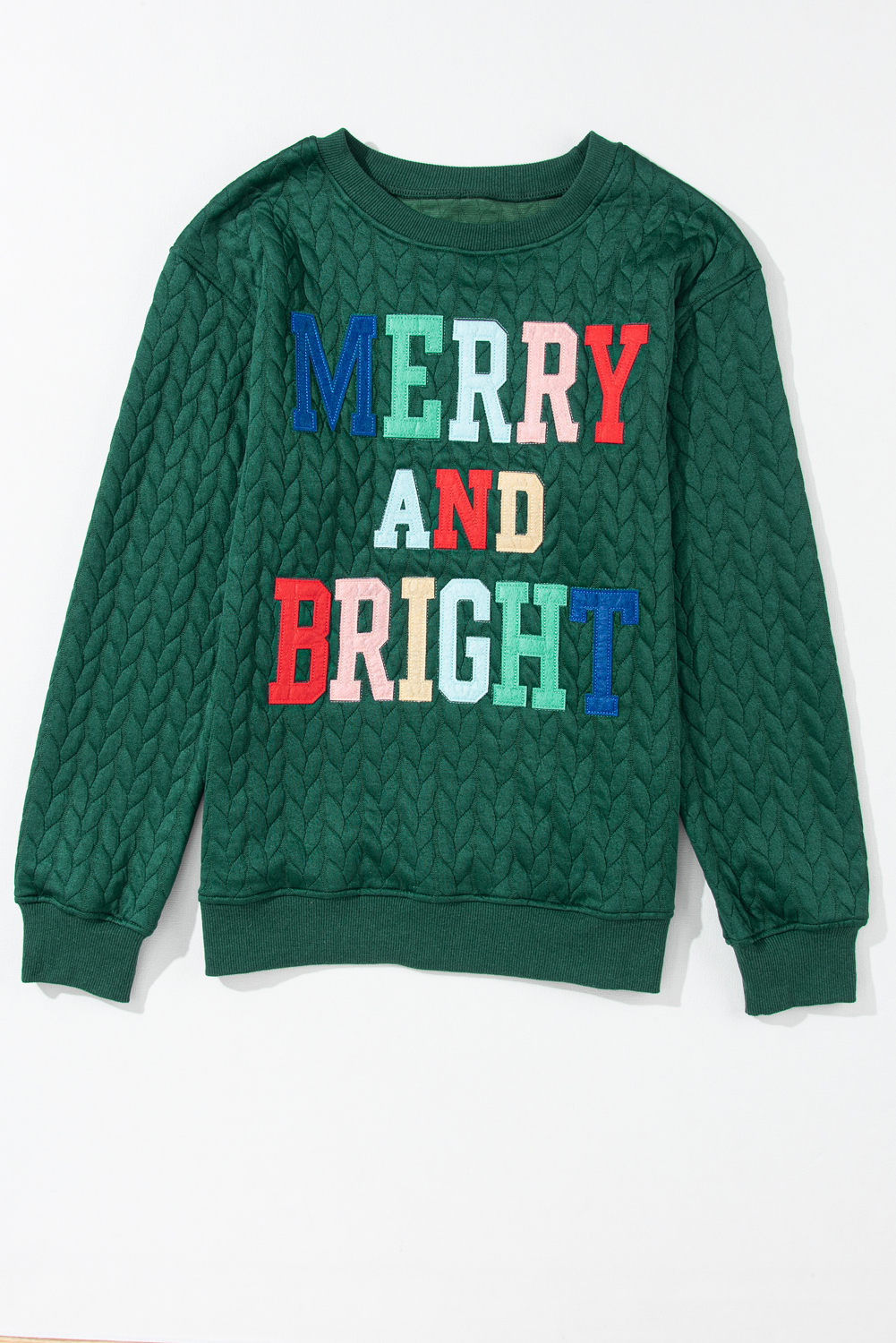 White LOVE Chenille Embroidered Cable Knit Pullover Sweatshirt