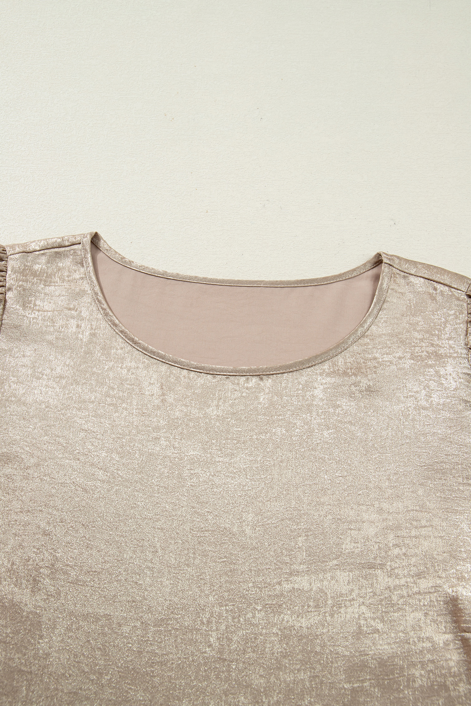 Apricot Metallic Round Neck Smocked Long Sleeve Blouse