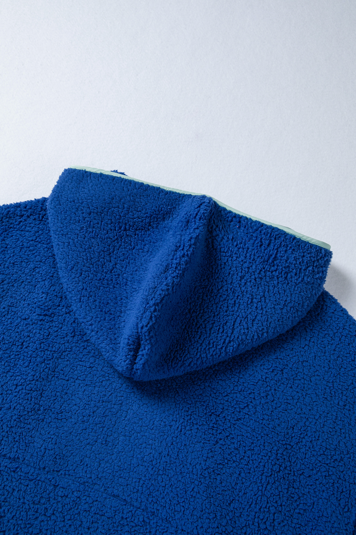 Sky Blue Sherpa Half Zip Contrast Trim Pullover Hoodie