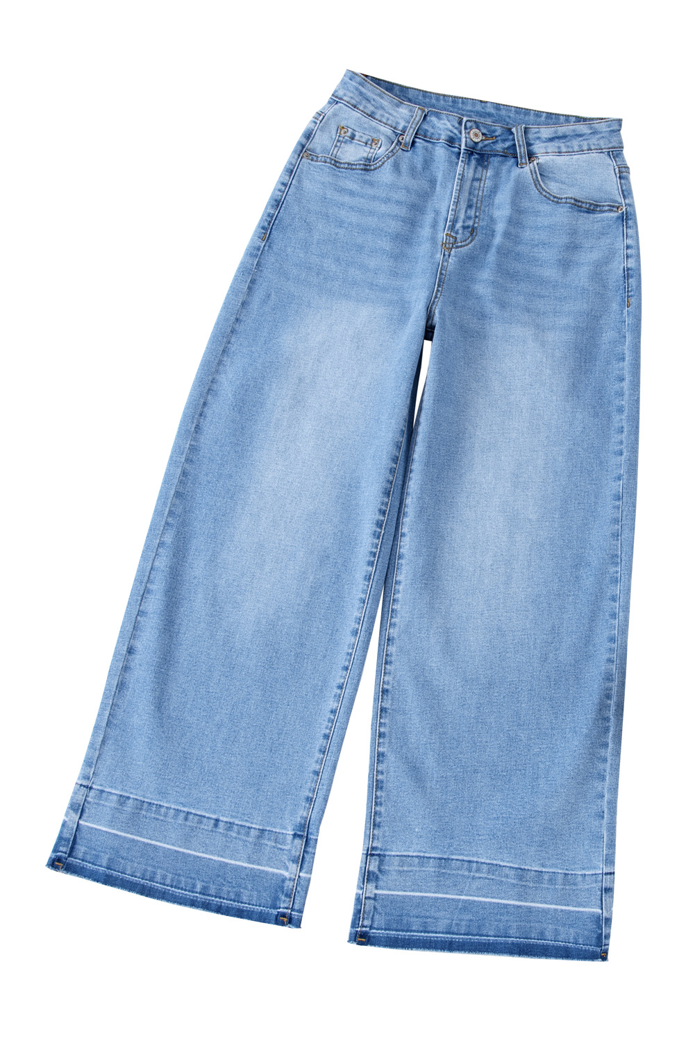 Gray Raw Hem Straight Leg Loose High Waist Jeans