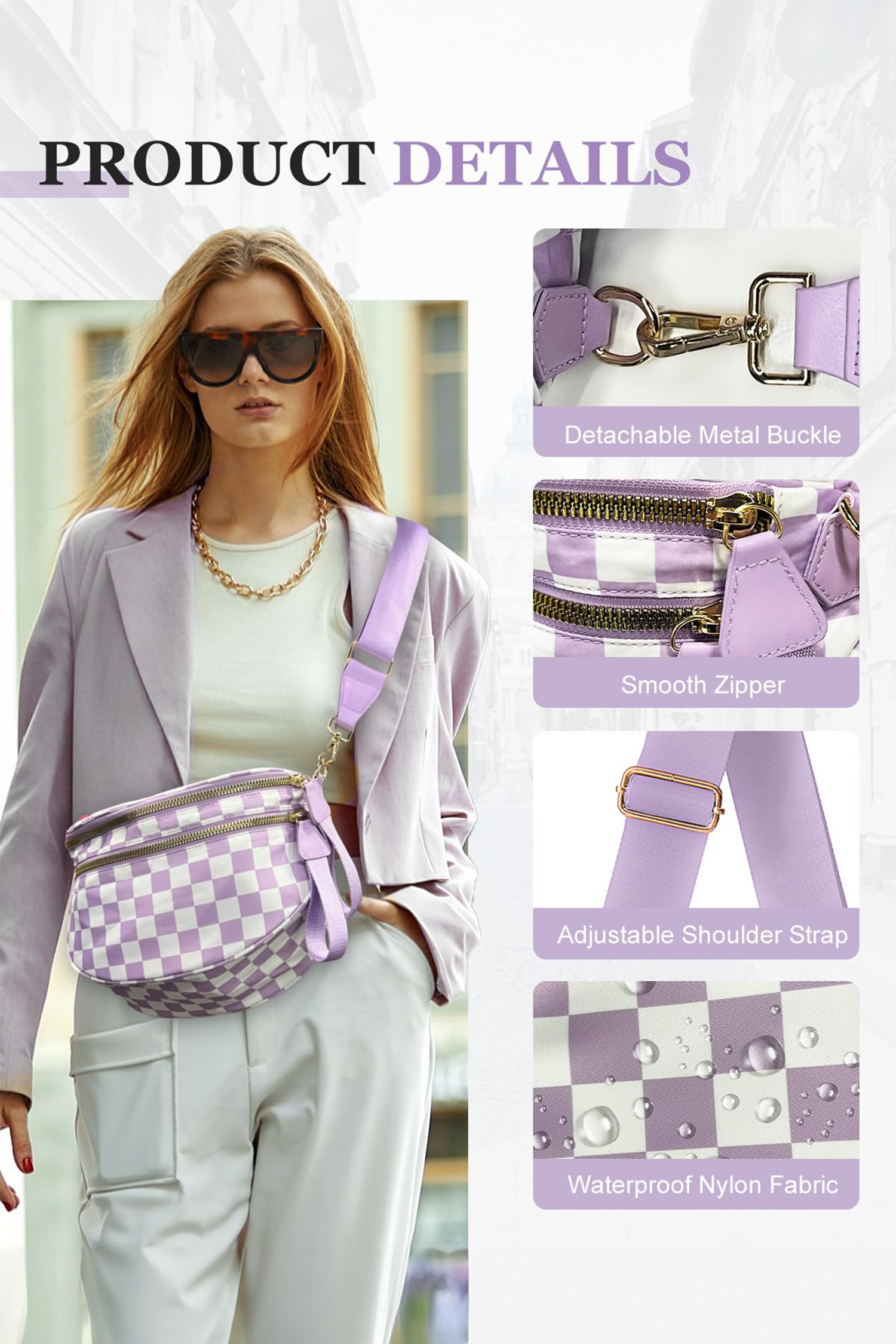 Jungle Green Double Zip Crescent Shape Adjustable Sling Bag