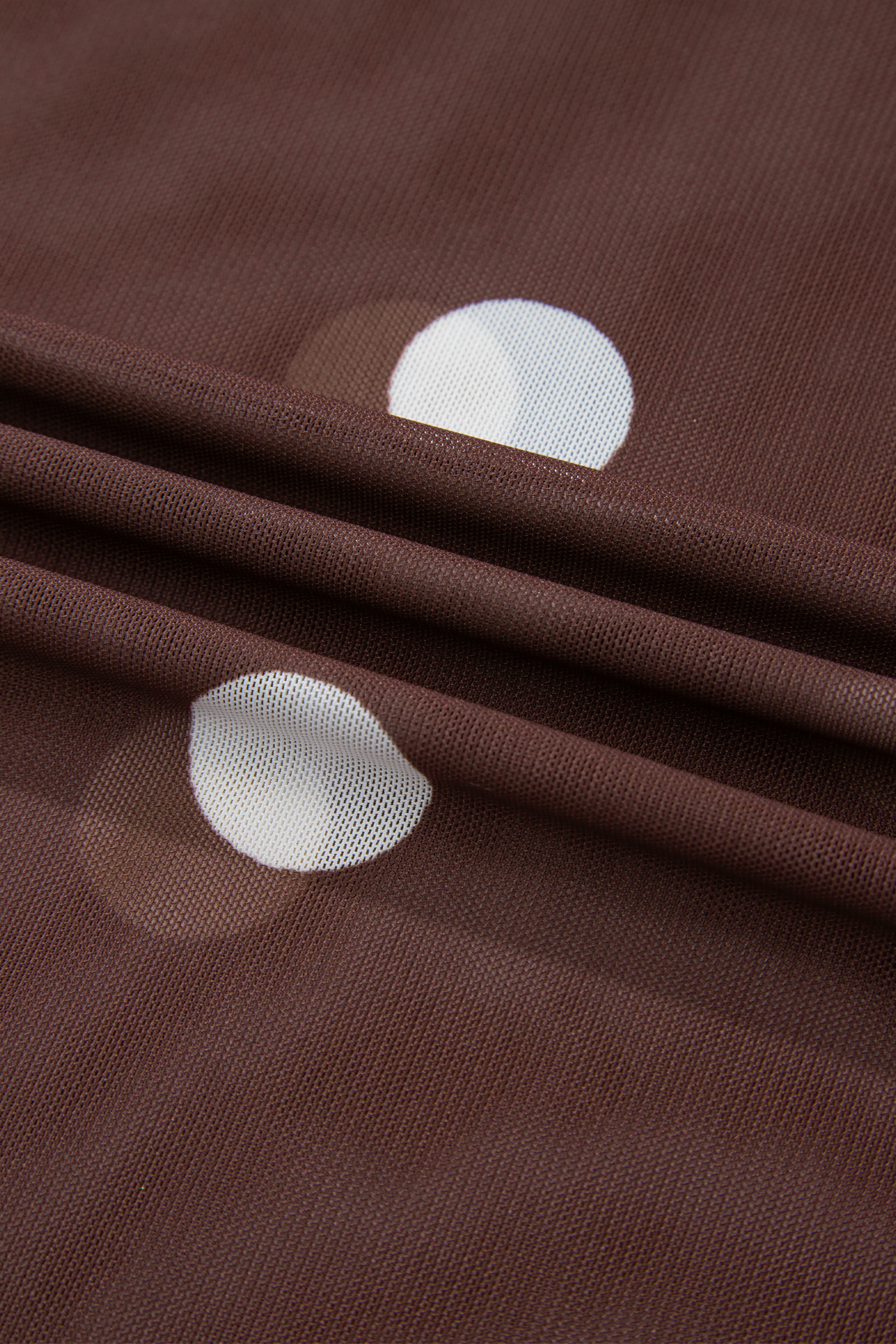 Brown Vintage Polka Dot Print Mesh Long Sleeve Bodysuit