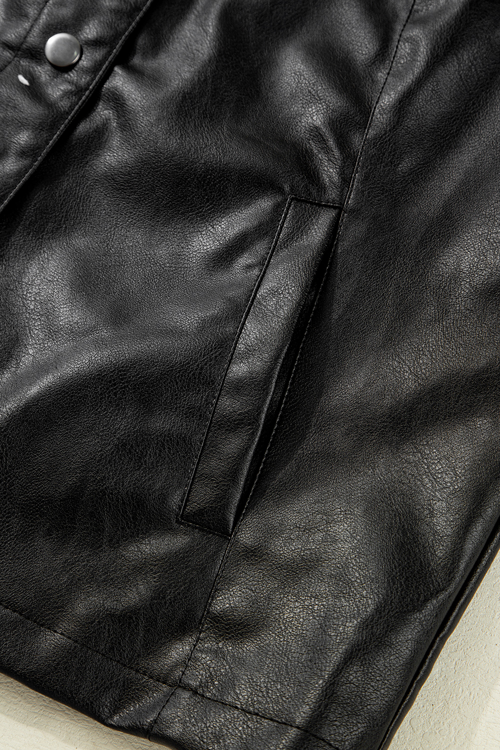 Black Faux Leather Buttoned Front Boxy Jacket