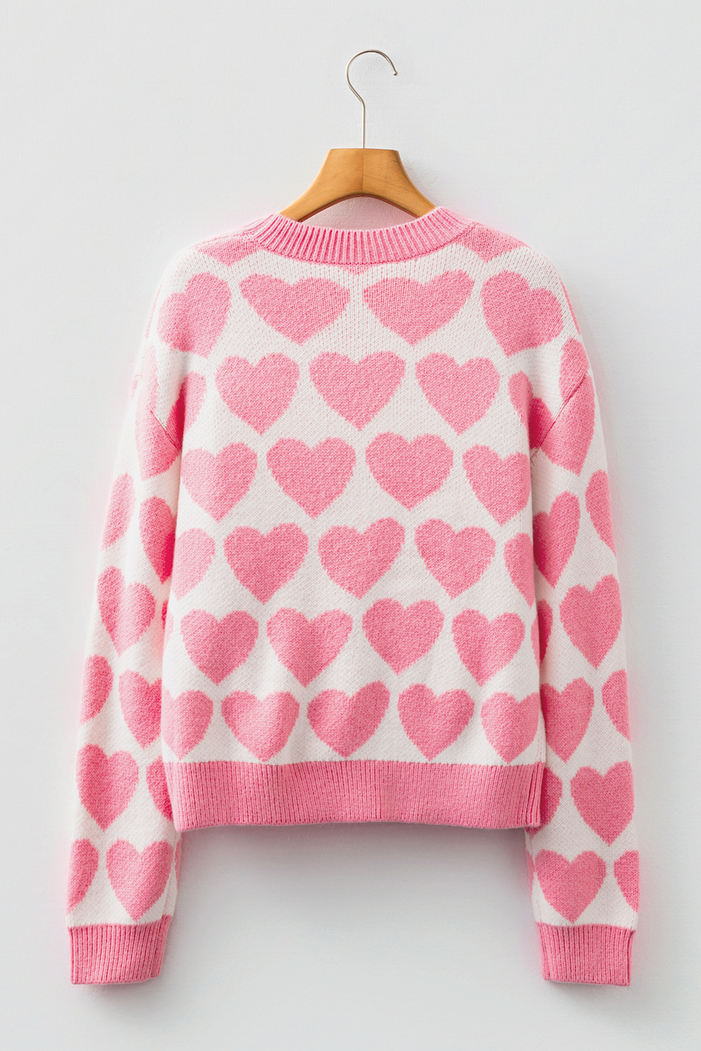 Strawberry Pink Valentine Heart Print Knit Sweater
