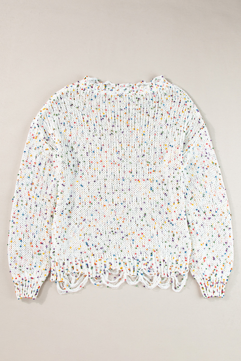 White Confetti Rib Knit Long Sleeve Cardigan
