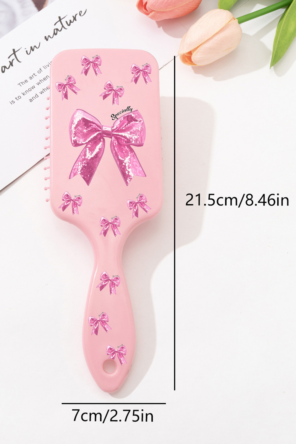Gossamer Pink Glitter Bow Print Air Cushion Comb
